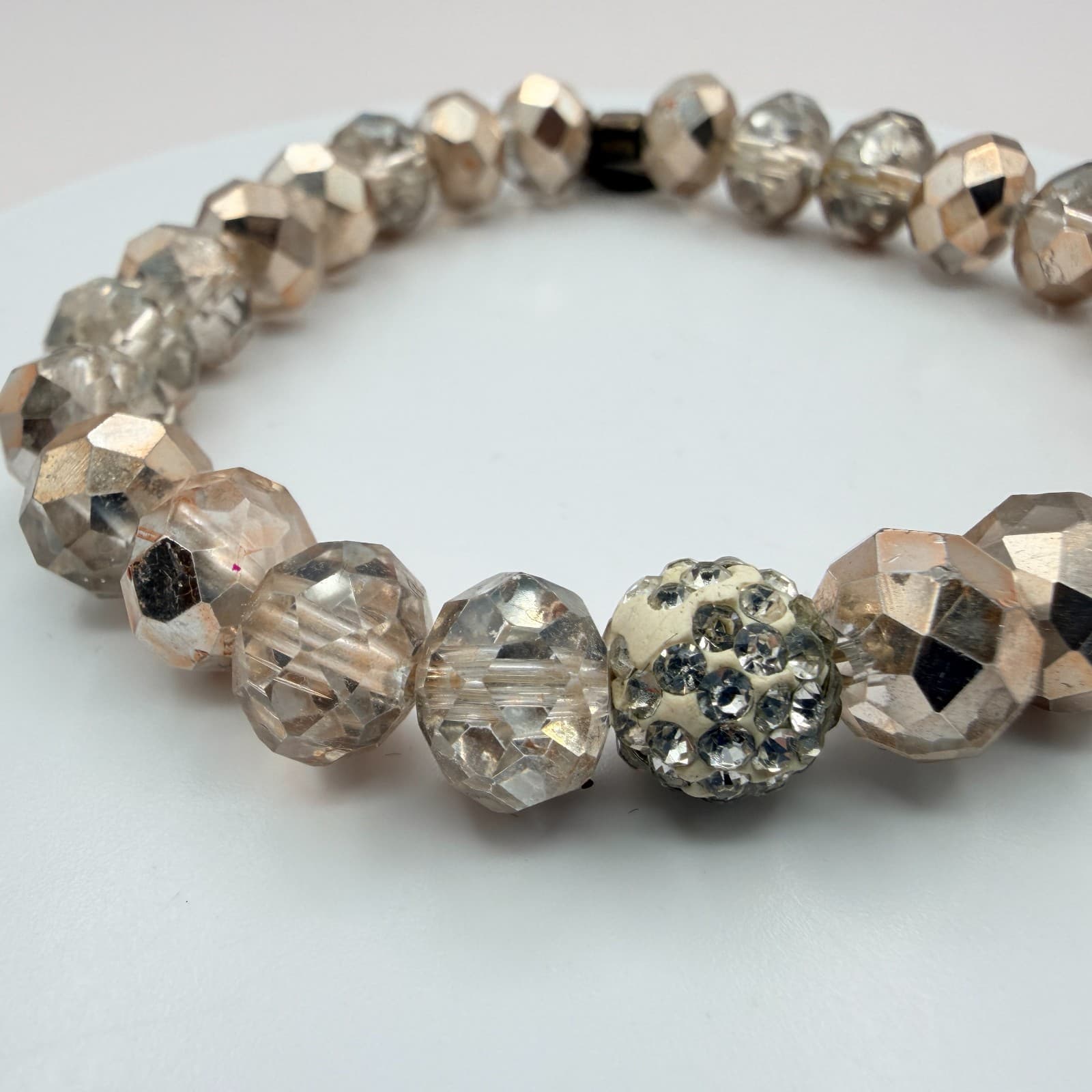 Vintage Y2K Erimish Silver Tone Stretch Beaded Bracelet Women's Classic Jewelry - Thumbnail 4