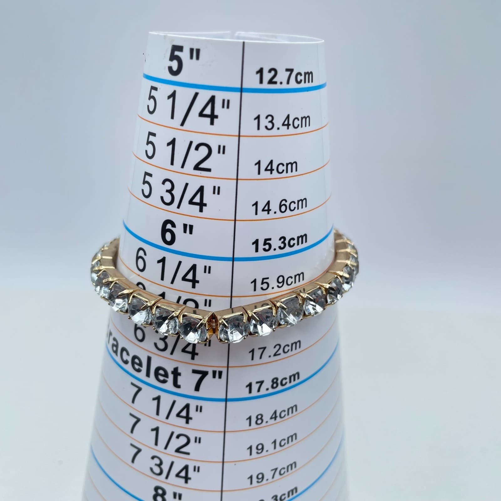 Vintage 90s Gold Tone Clear Rhinestone Stretchy Tennis Bracelet Jewelry - Thumbnail 6