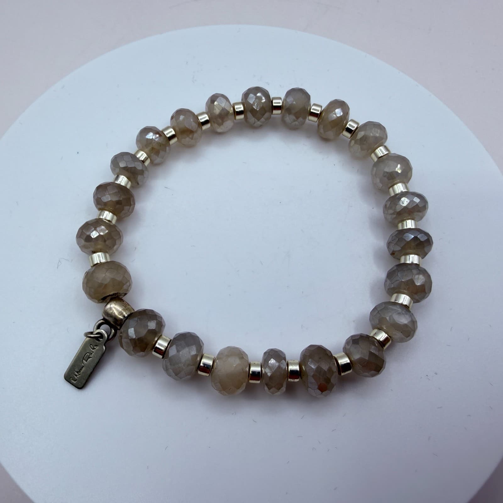 Vintage 90s Urban Rocks Silver Tone Faceted Beaded Stretch Bracelet Boho Jewelry - Thumbnail 7