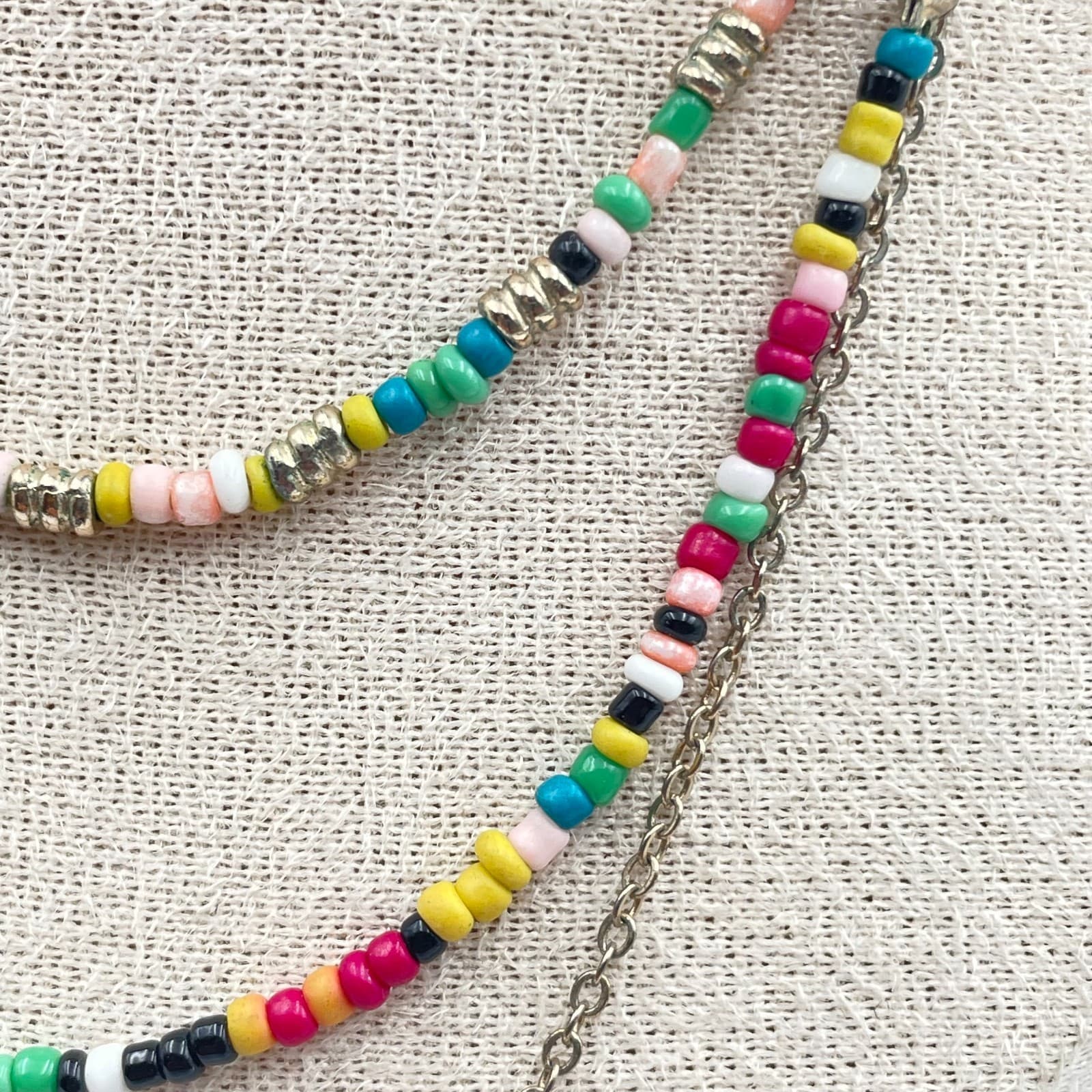 Vintage Boho Multi-Strand Layered Necklace Gold Tone Seed Bead Heart Pendant - Thumbnail 4