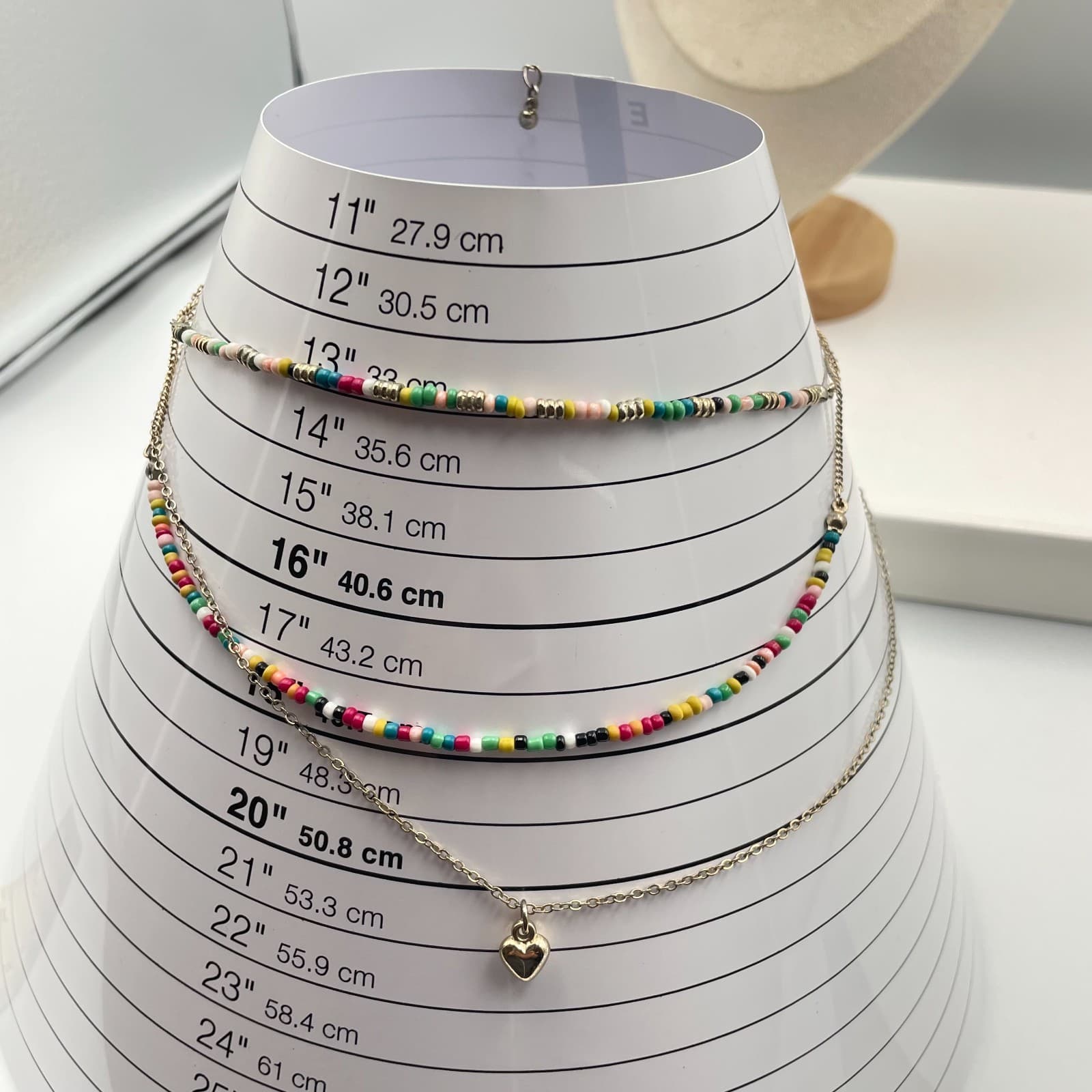 Vintage Boho Multi-Strand Layered Necklace Gold Tone Seed Bead Heart Pendant - Thumbnail 9