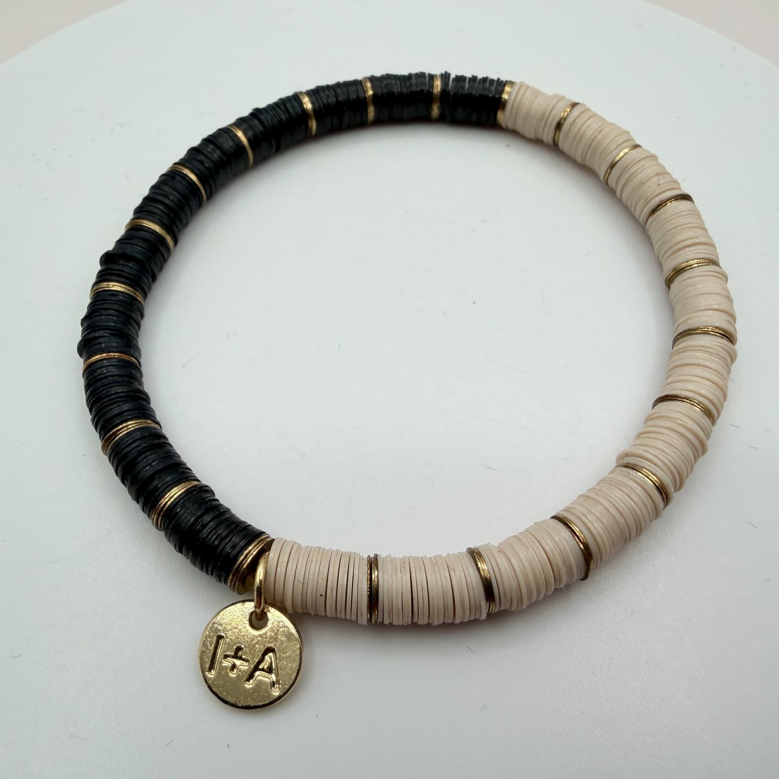 Vintage Y2K Gold Tone Heishi Disc Beaded Charm Bracelet Women's Classic Jewelry - Thumbnail 5