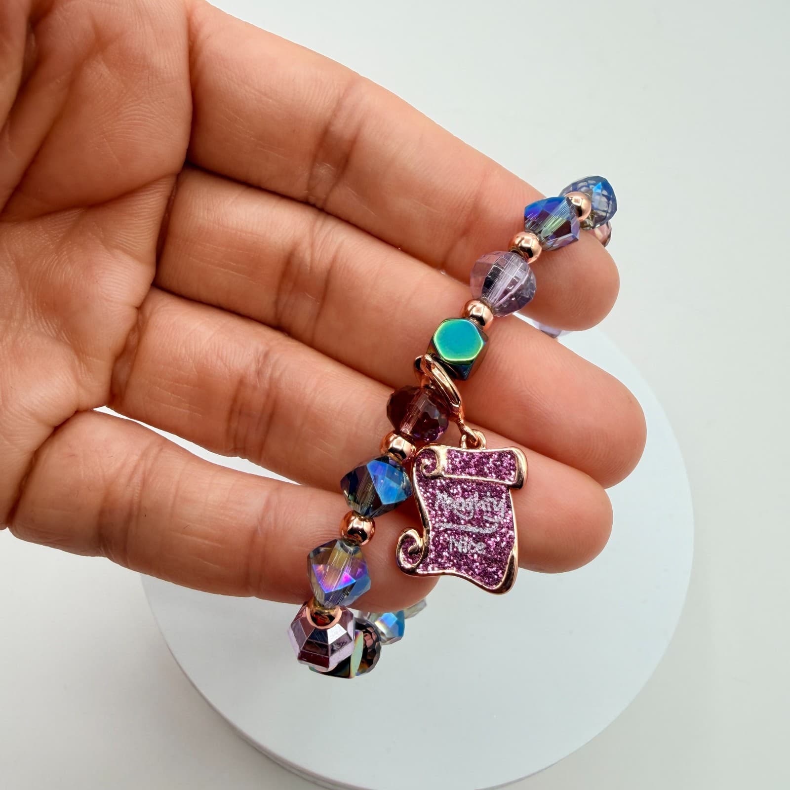 Vintage Y2K Naughty or Nice Beaded Charm Bracelet Women's Classic Jewelry - Thumbnail 8