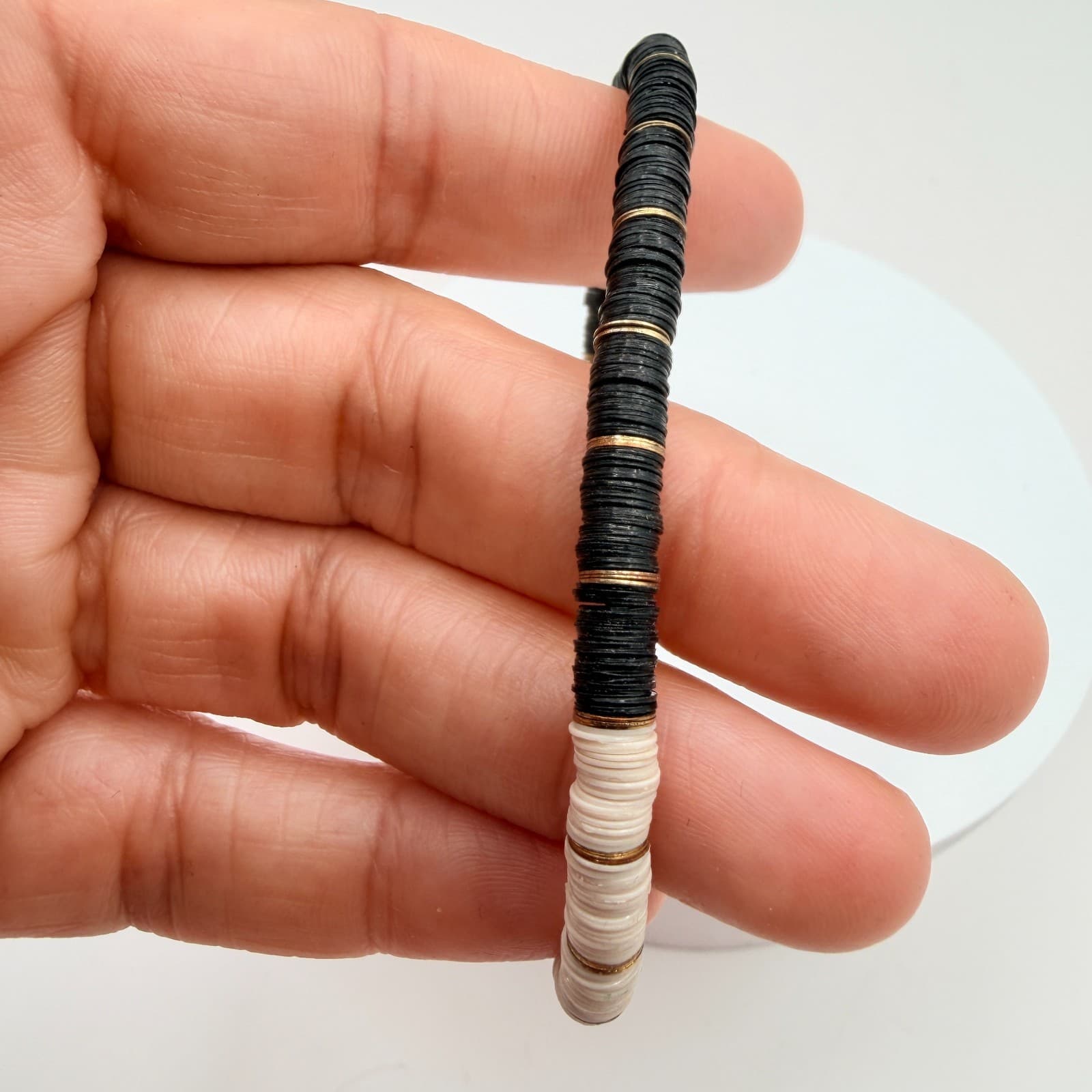 Vintage Y2K Gold Tone Heishi Disc Beaded Charm Bracelet Women's Classic Jewelry - Thumbnail 10