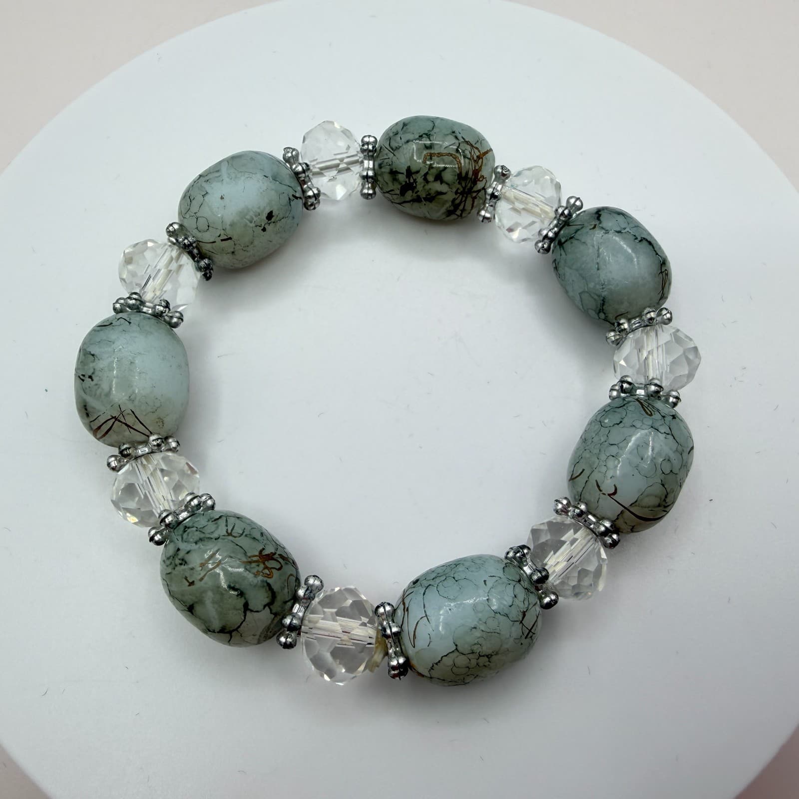 Vintage Y2K Silver Tone Beaded Stretch Bracelet Boho Women's Classic Jewelry - Thumbnail 6