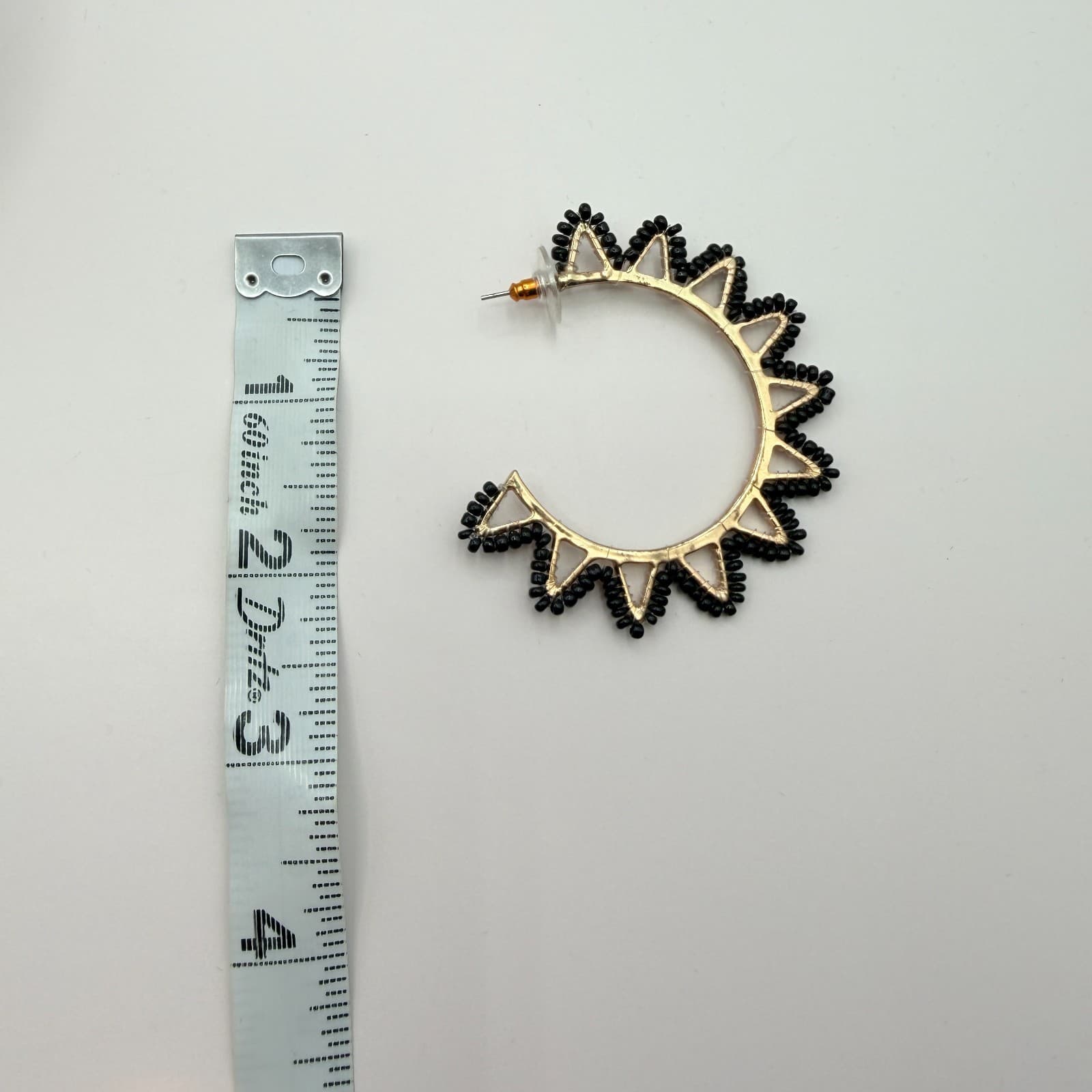 Vintage Y2K Gold Tone Black Beaded Hoop Sunburst Spike Earrings Women's Jewelry - Thumbnail 9