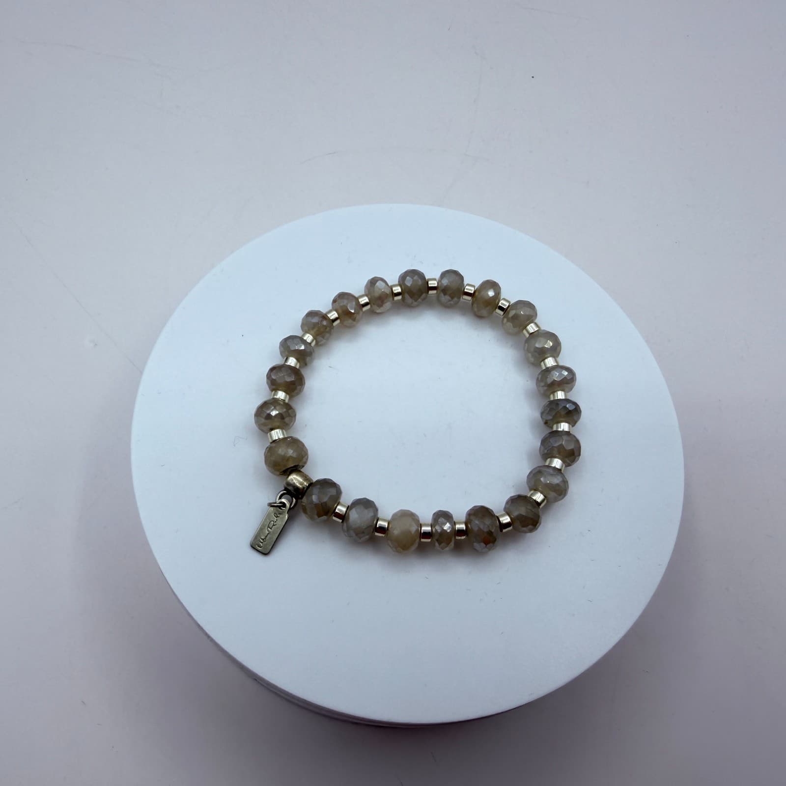 Vintage 90s Urban Rocks Silver Tone Faceted Beaded Stretch Bracelet Boho Jewelry - Thumbnail 2