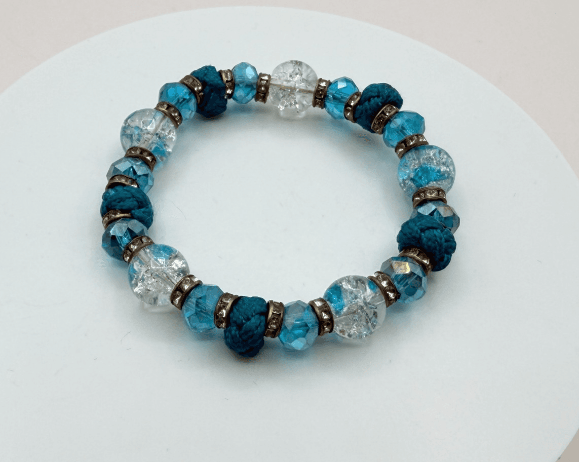 Vintage Y2K Knotted Blue Beaded Clear Rhinestone Bracelet Boho Women's Jewelry - Thumbnail 2
