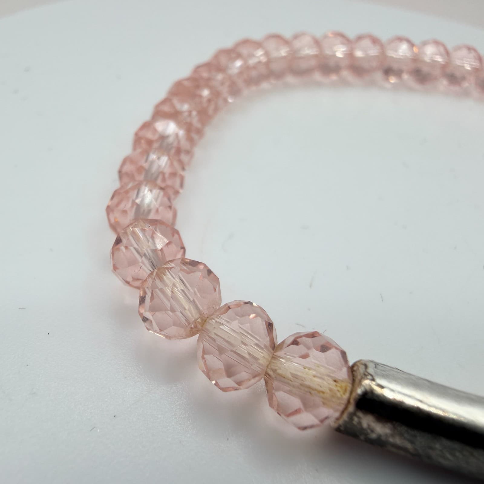 Vintage Y2K Believe Silver Tone Pink Beaded Stretch Bracelet Women's Jewelry - Thumbnail 6