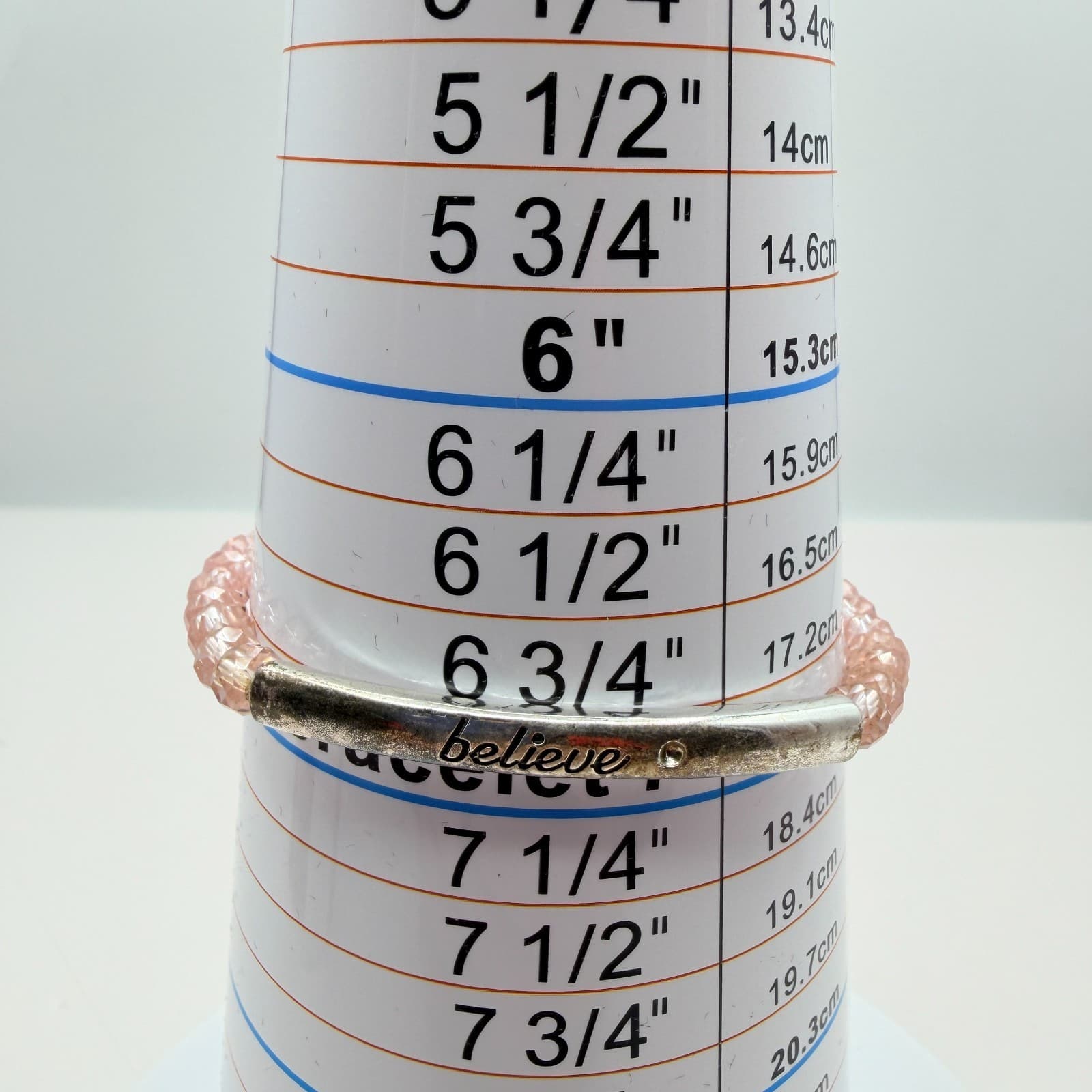 Vintage Y2K Believe Silver Tone Pink Beaded Stretch Bracelet Women's Jewelry - Thumbnail 9