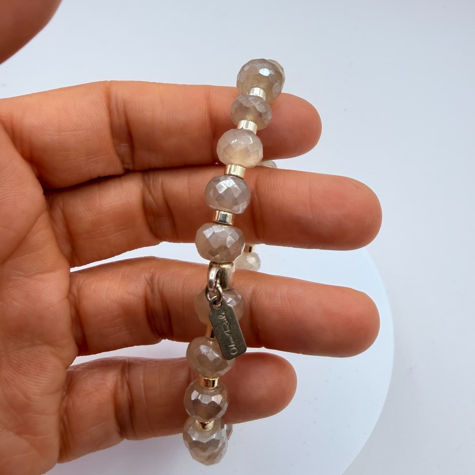 Vintage 90s Urban Rocks Silver Tone Faceted Beaded Stretch Bracelet Boho Jewelry - Thumbnail 8