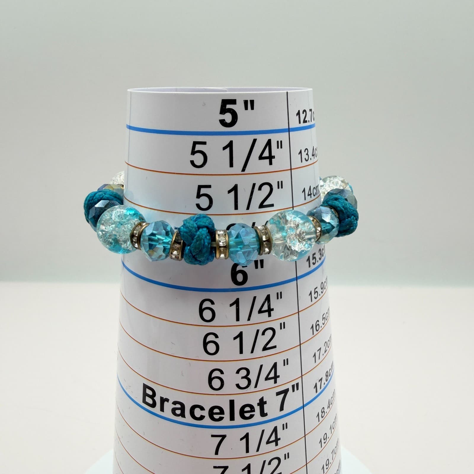 Vintage Y2K Knotted Blue Beaded Clear Rhinestone Bracelet Boho Women's Jewelry - Thumbnail 8