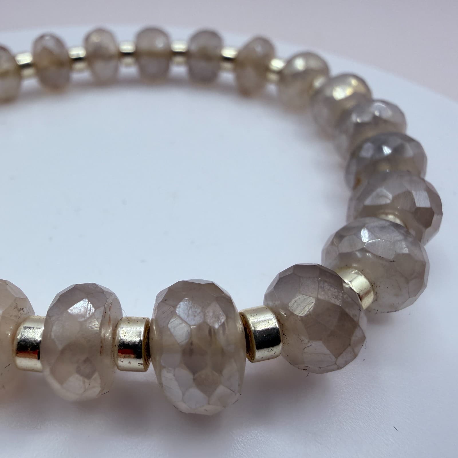 Vintage 90s Urban Rocks Silver Tone Faceted Beaded Stretch Bracelet Boho Jewelry - Thumbnail 5