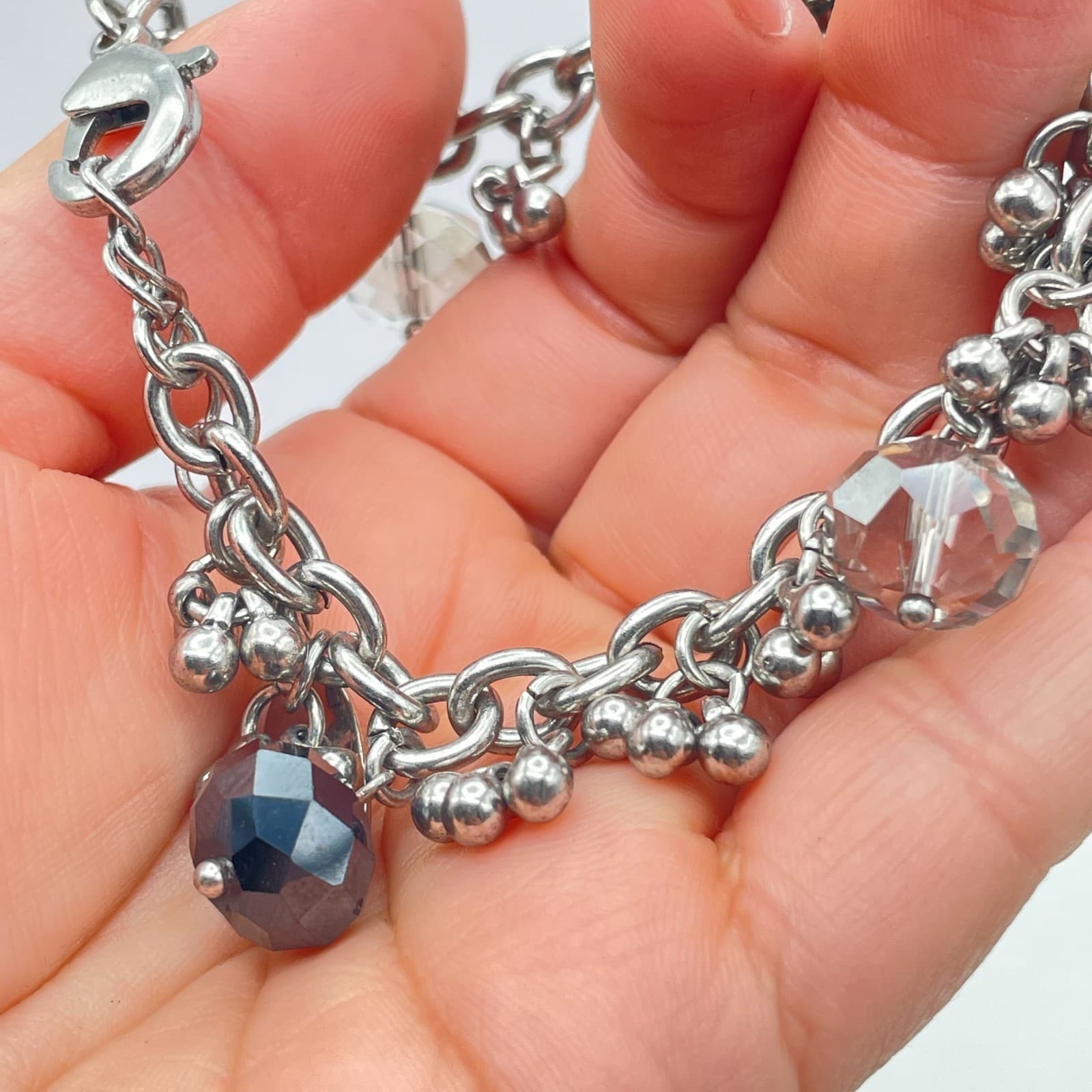 Vintage Y2K Coldwater Creek Silver Tone Gray Black Dangle Charm Bracelet Jewelry - Thumbnail 5