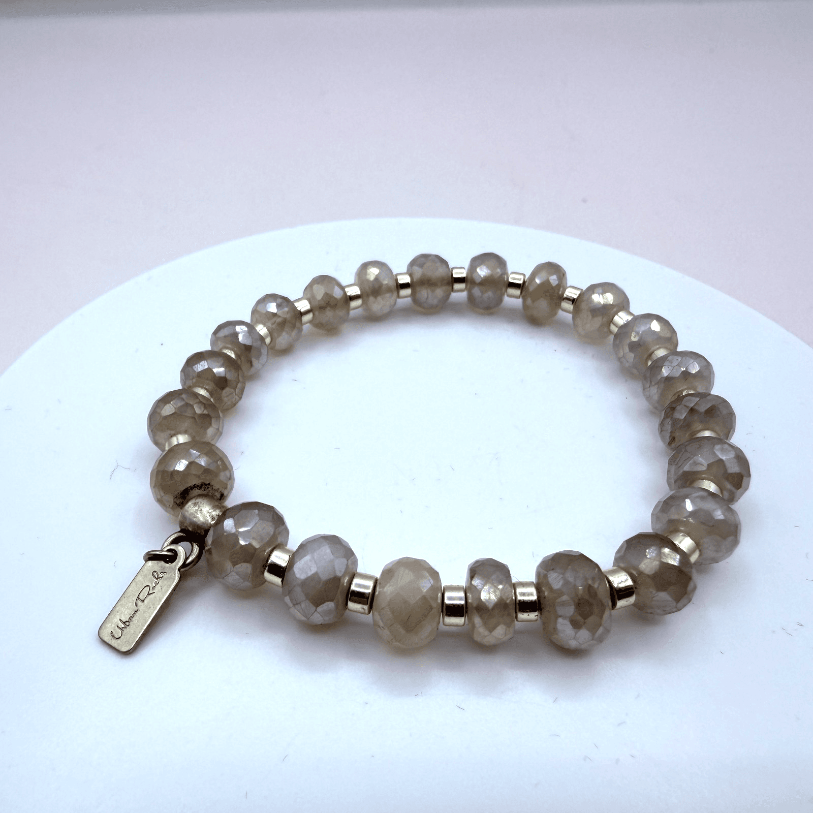 Vintage 90s Urban Rocks Silver Tone Faceted Beaded Stretch Bracelet Boho Jewelry - Image 1