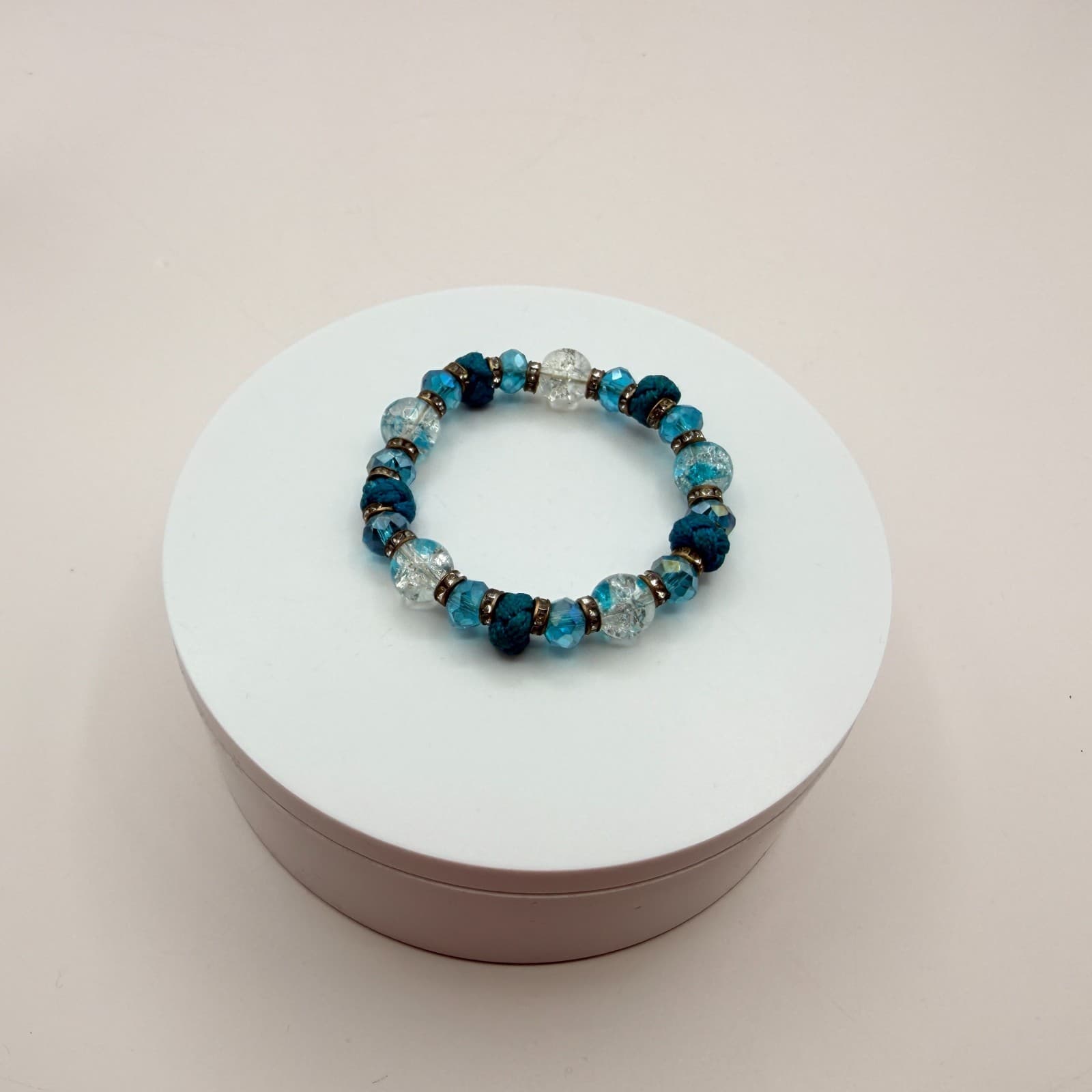 Vintage Y2K Knotted Blue Beaded Clear Rhinestone Bracelet Boho Women's Jewelry - Thumbnail 6