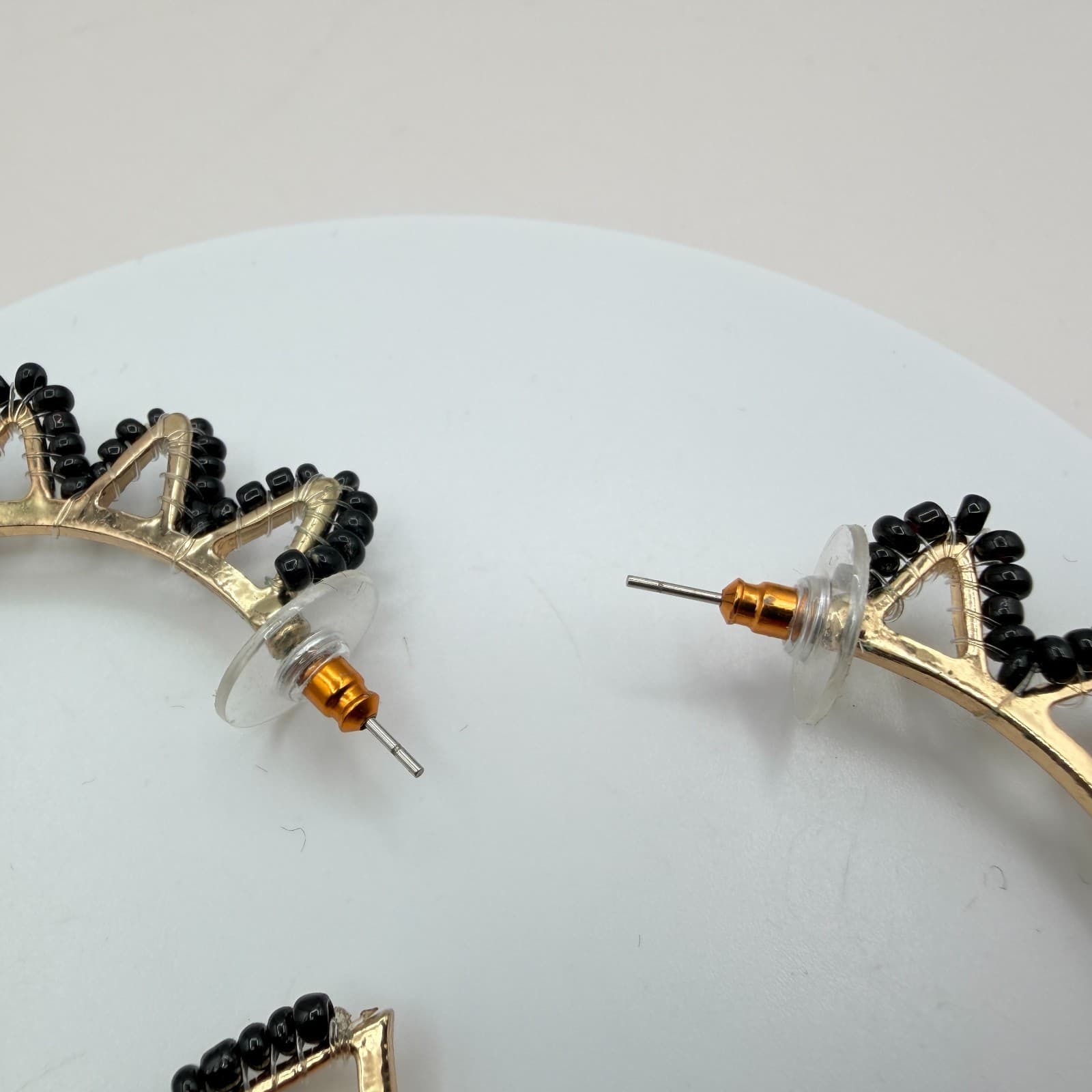 Vintage Y2K Gold Tone Black Beaded Hoop Sunburst Spike Earrings Women's Jewelry - Thumbnail 6