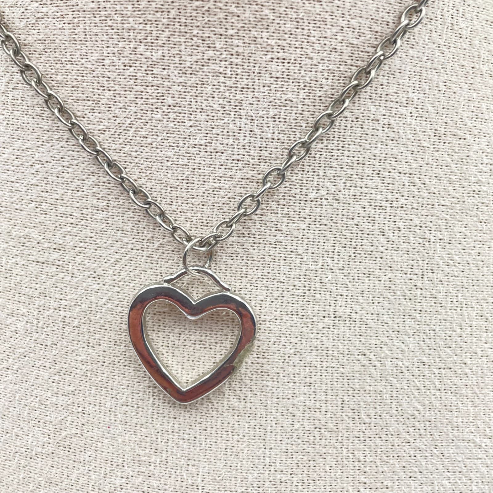 Vintage Silver Heart Pendant Necklace Open Heart Charm 18" Chain Jewelry Gift - Thumbnail 2