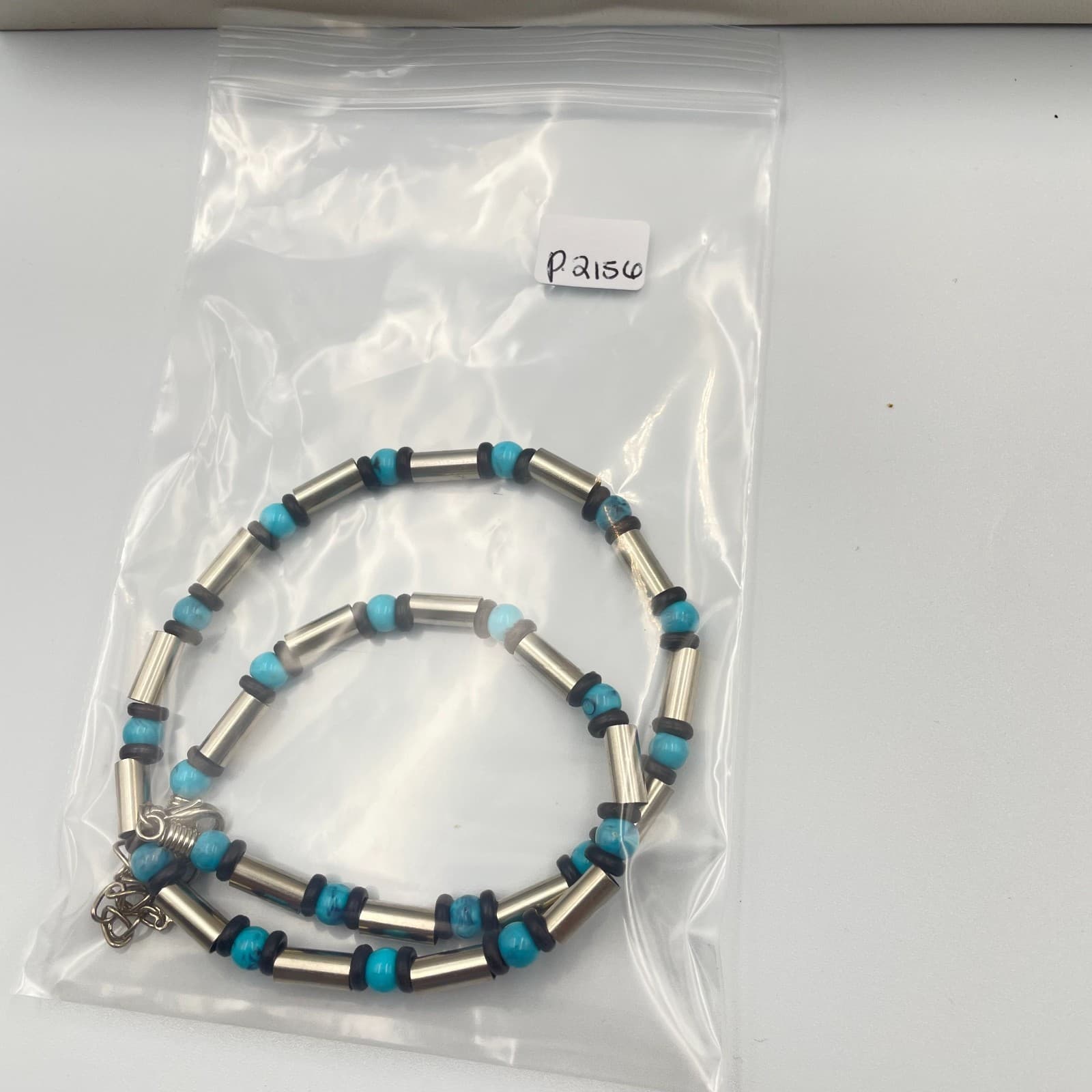 Vintage Turquoise Liquid Silver Bead Necklace Southwestern Boho Choker Statement - Thumbnail 7