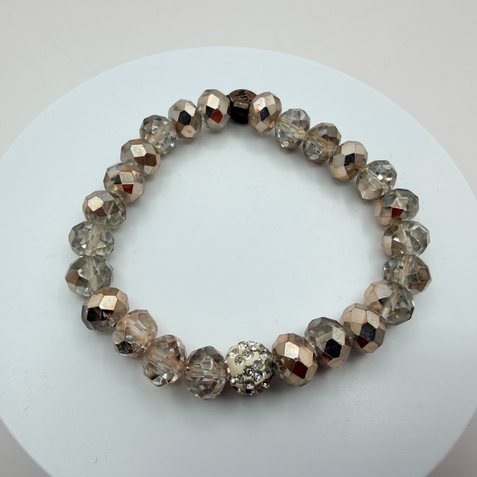 Vintage Y2K Erimish Silver Tone Stretch Beaded Bracelet Women's Classic Jewelry - Image 1