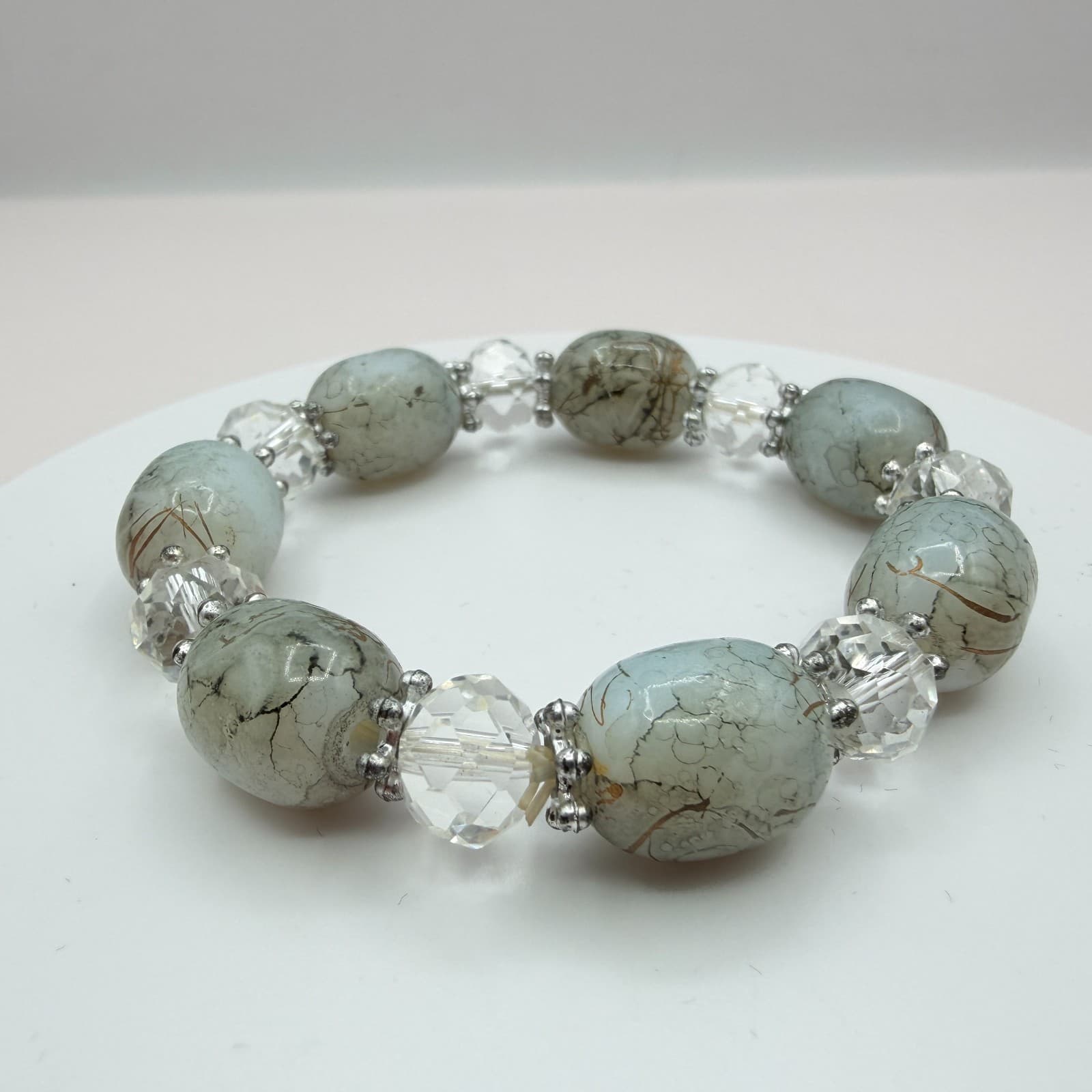 Vintage Y2K Silver Tone Beaded Stretch Bracelet Boho Women's Classic Jewelry - Thumbnail 4