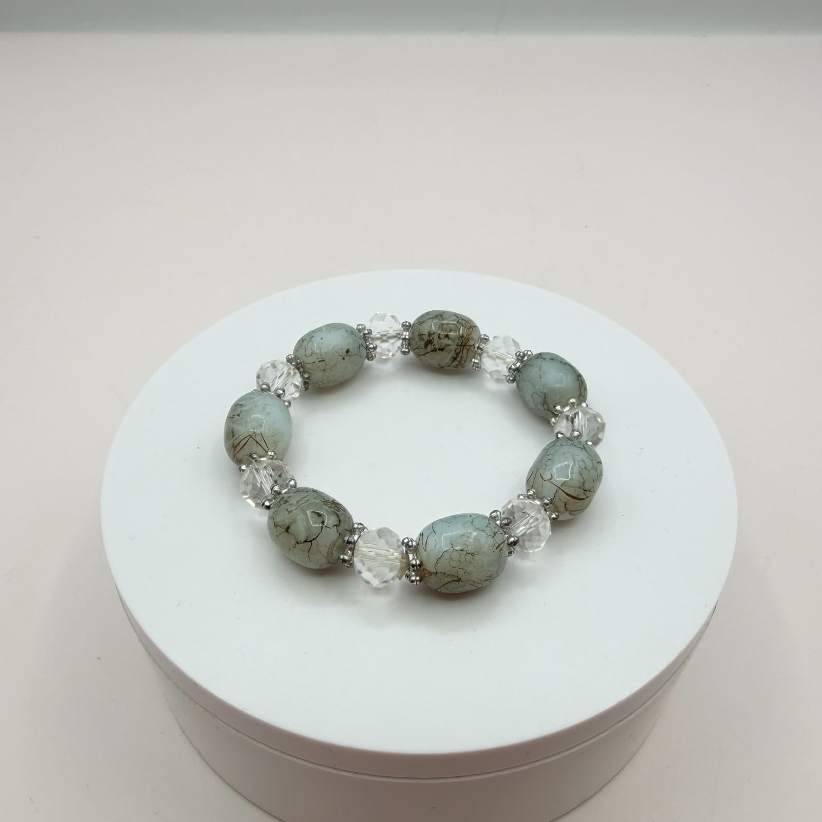 Vintage Y2K Silver Tone Beaded Stretch Bracelet Boho Women's Classic Jewelry - Thumbnail 8