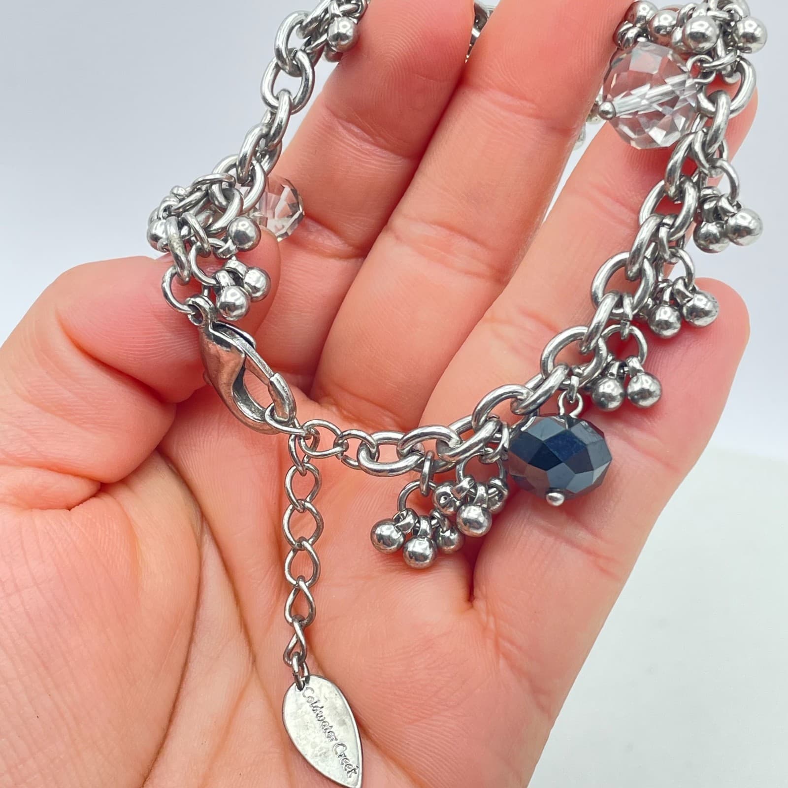 Vintage Y2K Coldwater Creek Silver Tone Gray Black Dangle Charm Bracelet Jewelry - Thumbnail 4