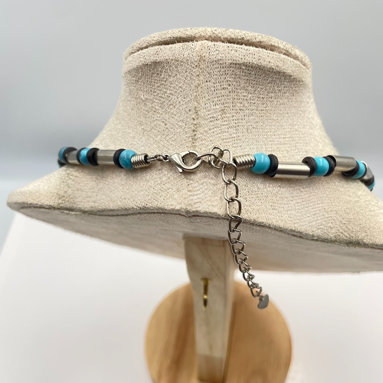 Vintage Turquoise Liquid Silver Bead Necklace Southwestern Boho Choker Statement - Thumbnail 5