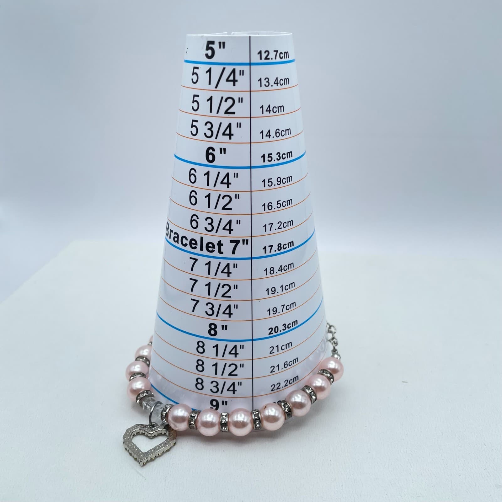 Vintage 90s Silver Tone Pink Pearl Rhinestone Heart Charm Bracelet Jewelry - Thumbnail 9