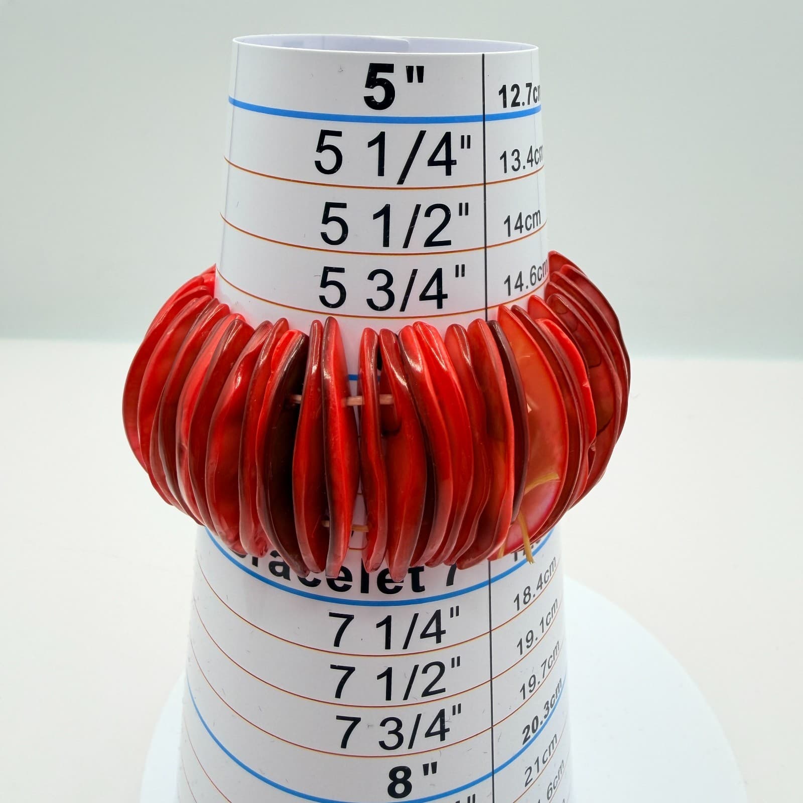 Vintage Y2K Red Mother of Pearl Shell Stretch Bracelet Statement Women's Jewelry - Thumbnail 10