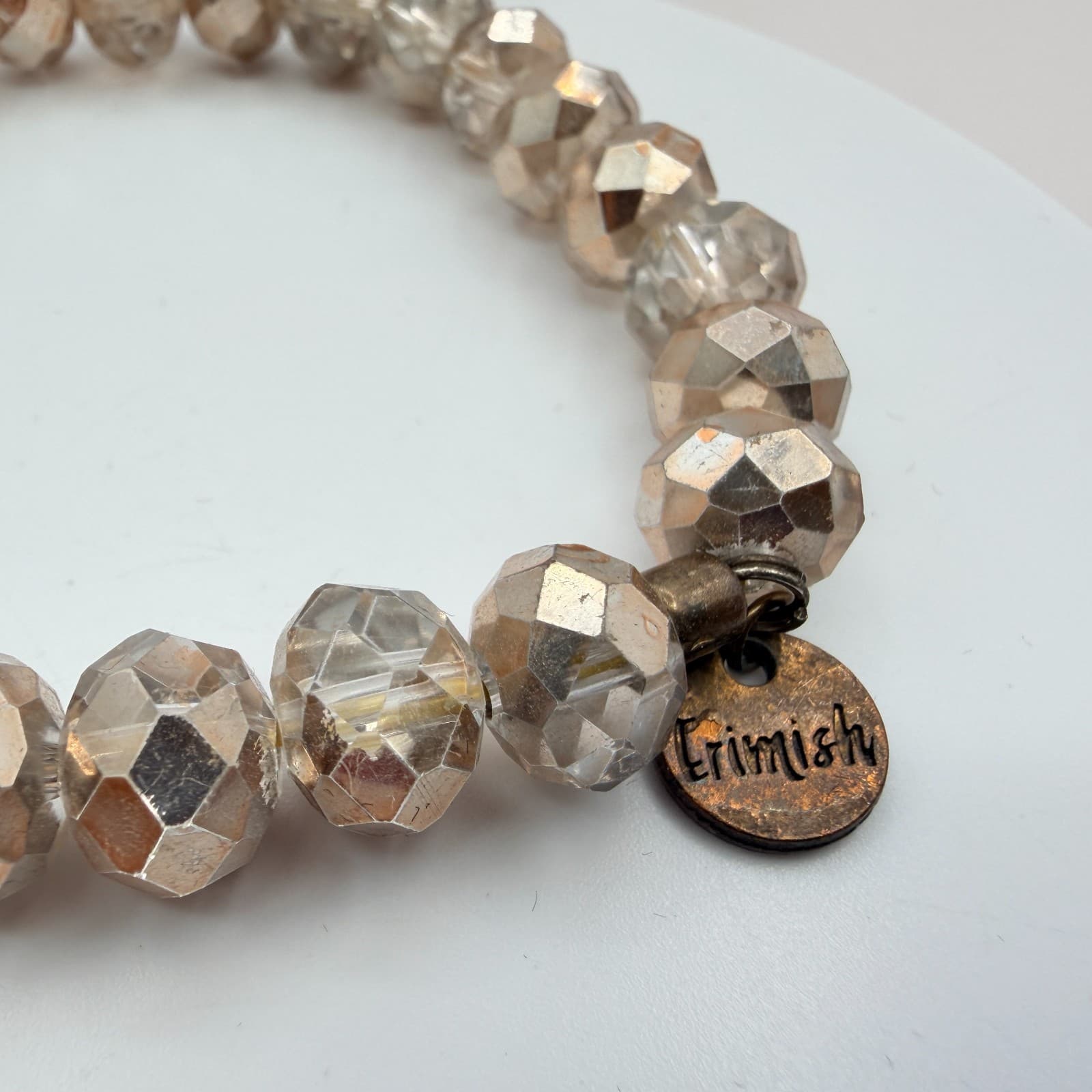 Vintage Y2K Erimish Silver Tone Stretch Beaded Bracelet Women's Classic Jewelry - Thumbnail 5