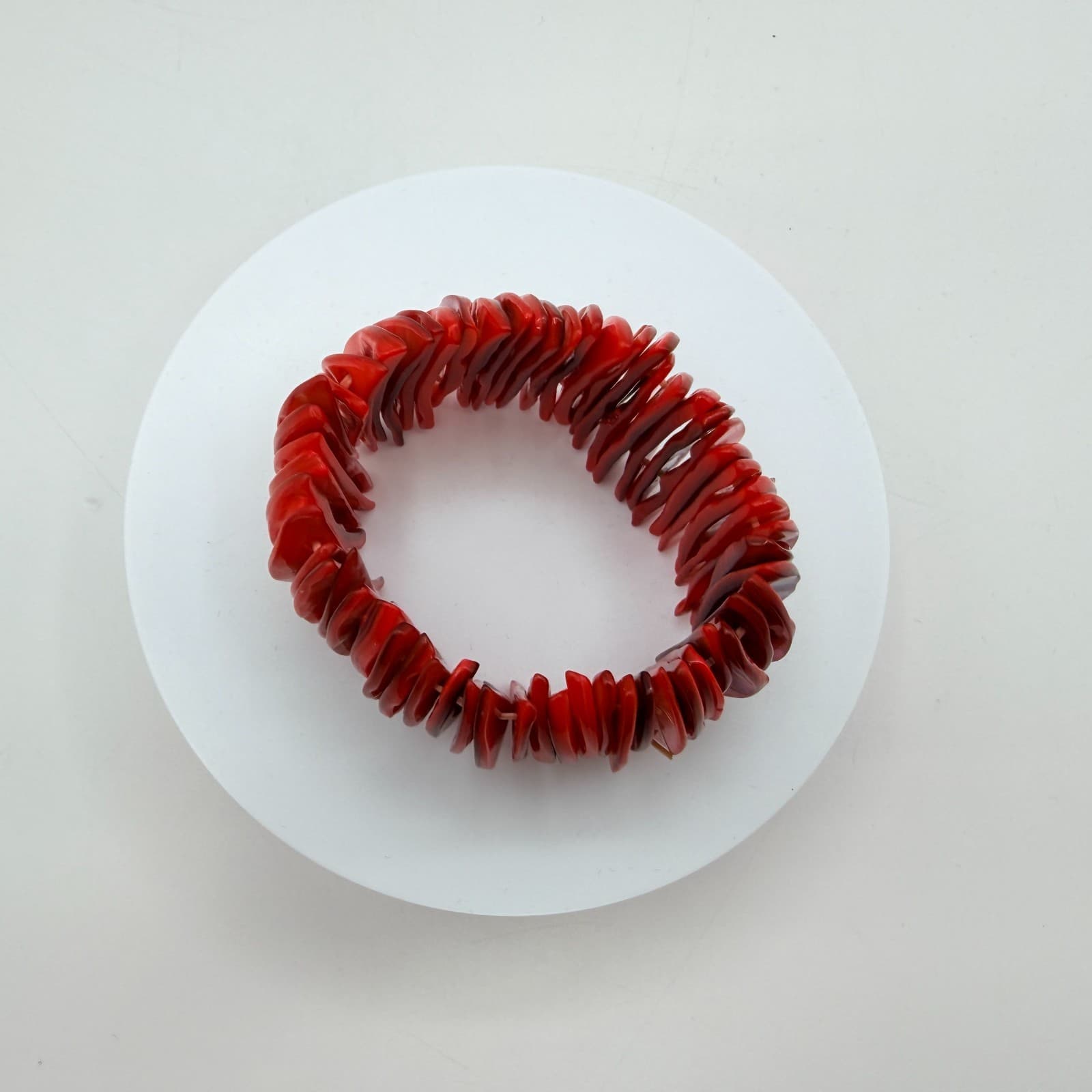 Vintage Y2K Red Mother of Pearl Shell Stretch Bracelet Statement Women's Jewelry - Thumbnail 6