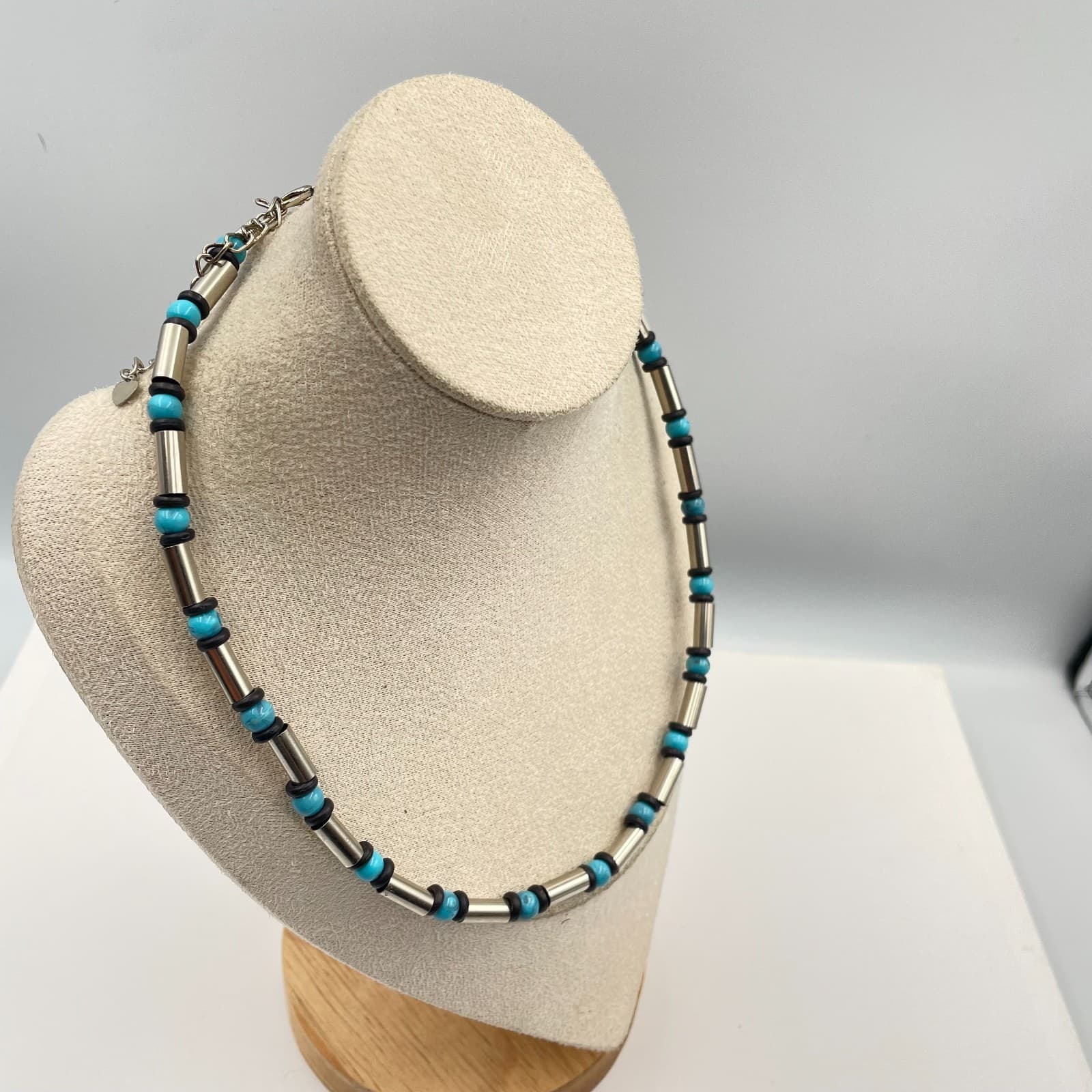 Vintage Turquoise Liquid Silver Bead Necklace Southwestern Boho Choker Statement - Thumbnail 4