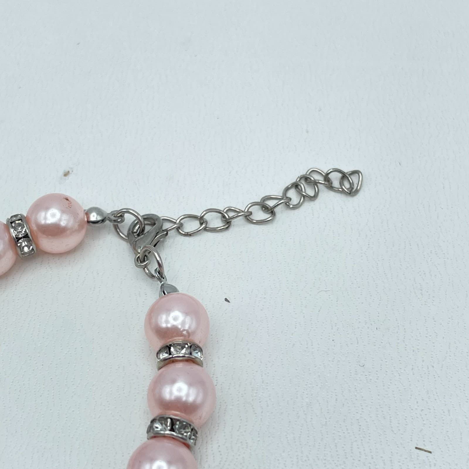Vintage 90s Silver Tone Pink Pearl Rhinestone Heart Charm Bracelet Jewelry - Thumbnail 6
