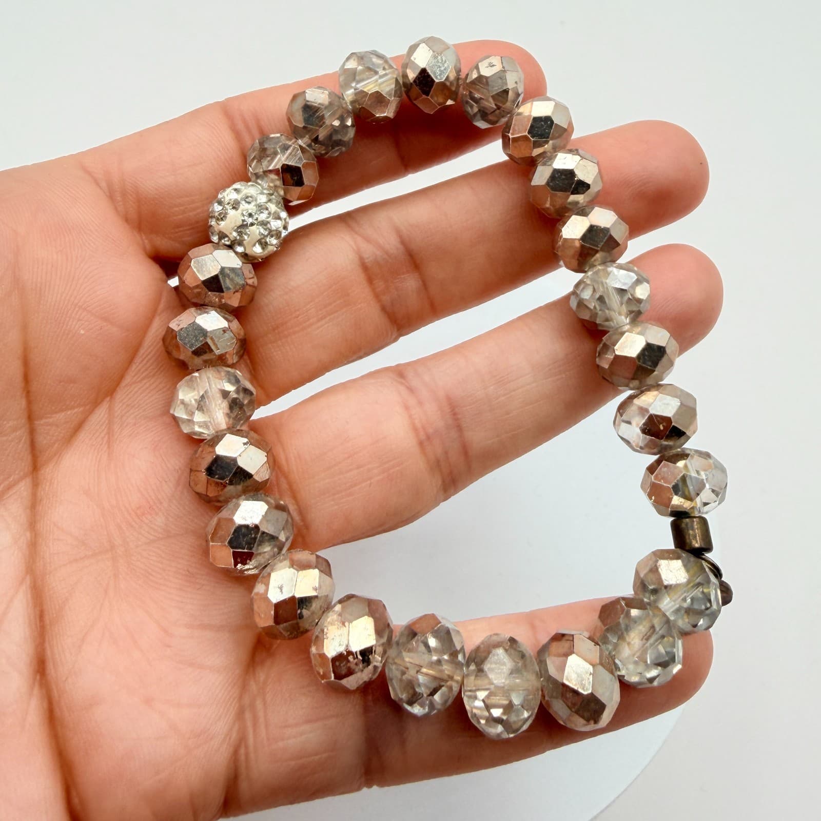 Vintage Y2K Erimish Silver Tone Stretch Beaded Bracelet Women's Classic Jewelry - Thumbnail 7