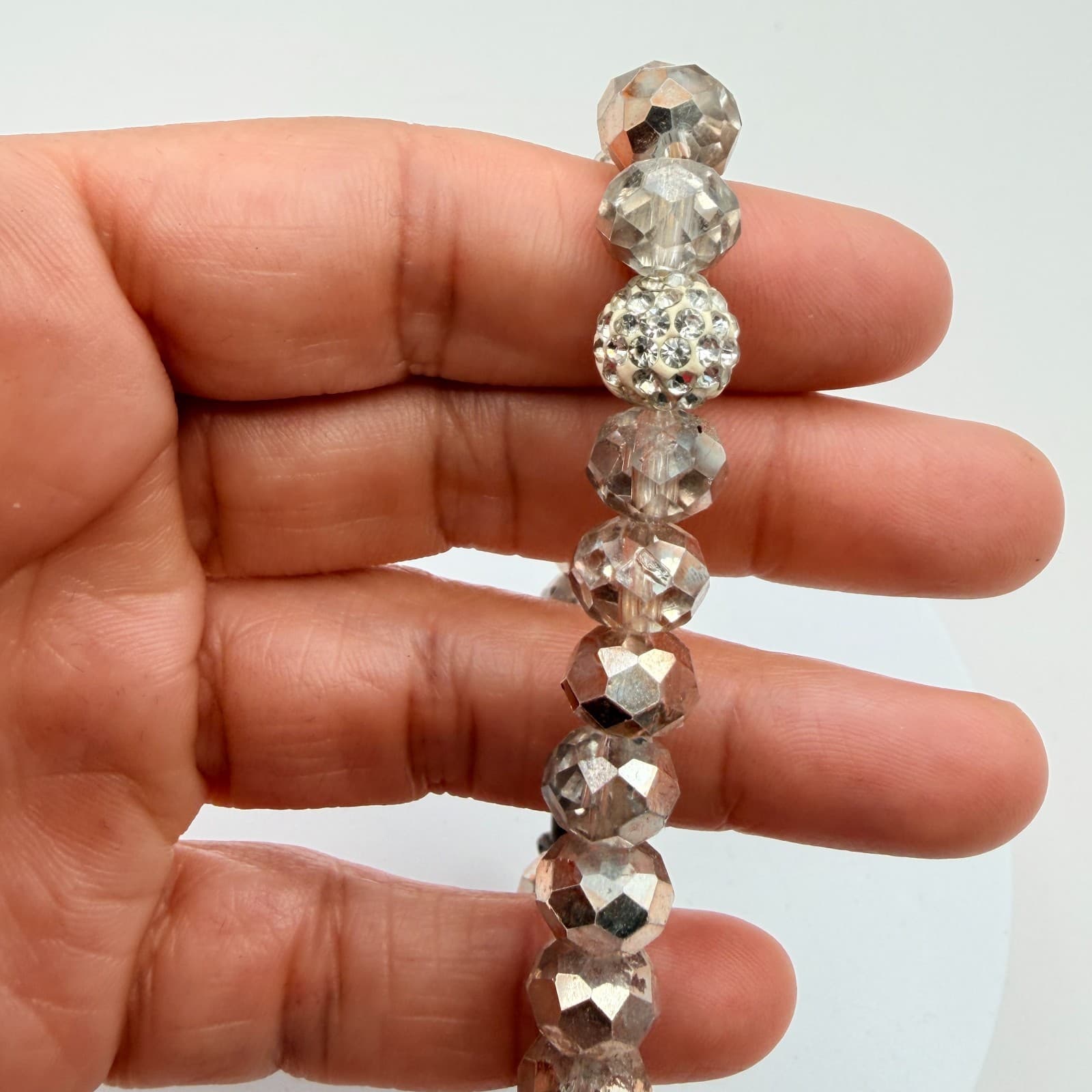 Vintage Y2K Erimish Silver Tone Stretch Beaded Bracelet Women's Classic Jewelry - Thumbnail 8