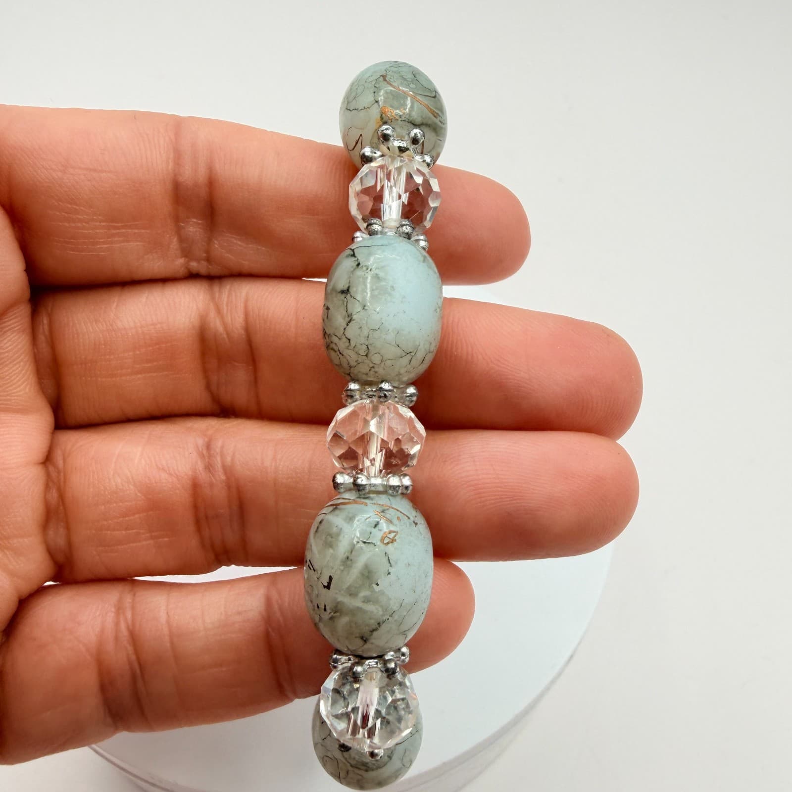 Vintage Y2K Silver Tone Beaded Stretch Bracelet Boho Women's Classic Jewelry - Thumbnail 9