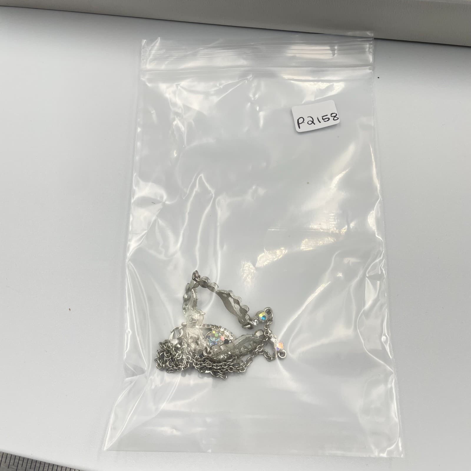 Vintage Aurora Borealis AB Rhinestone Teardrop Necklace Silver Tone Prom Bridal - Thumbnail 6