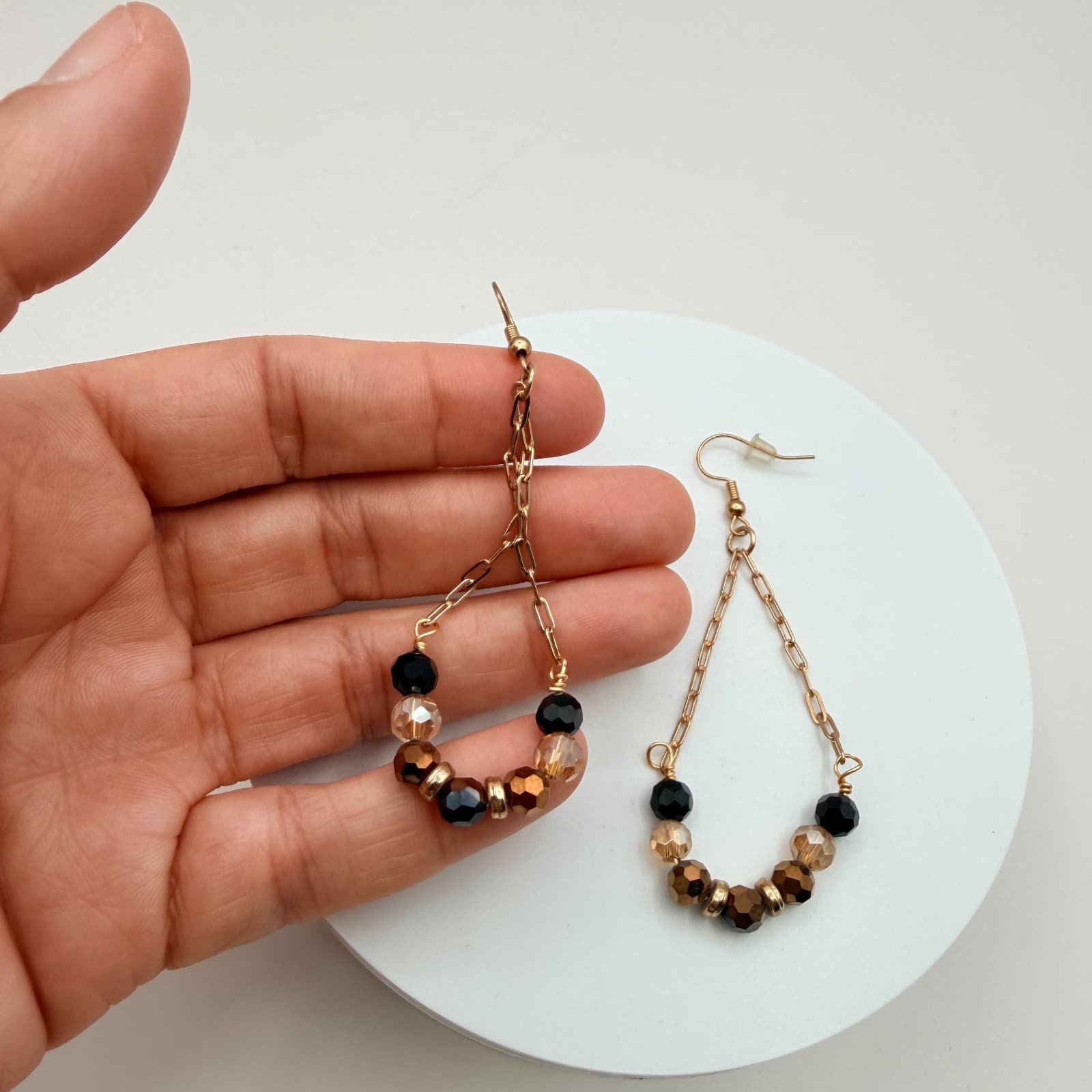 Vintage Y2K Gold Tone Chain Beaded Dangle Earrings Women's Classic Jewelry - Thumbnail 7