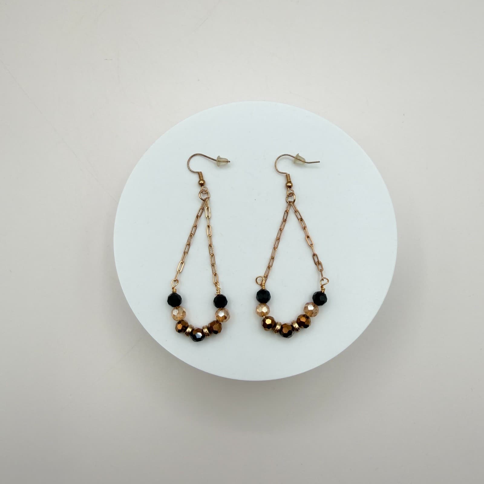 Vintage Y2K Gold Tone Chain Beaded Dangle Earrings Women's Classic Jewelry - Thumbnail 2