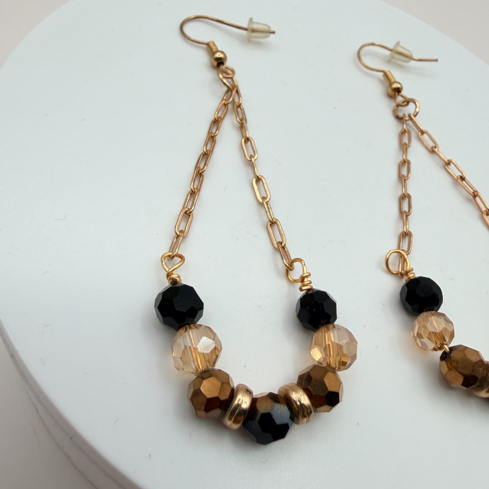 Vintage Y2K Gold Tone Chain Beaded Dangle Earrings Women's Classic Jewelry - Thumbnail 4