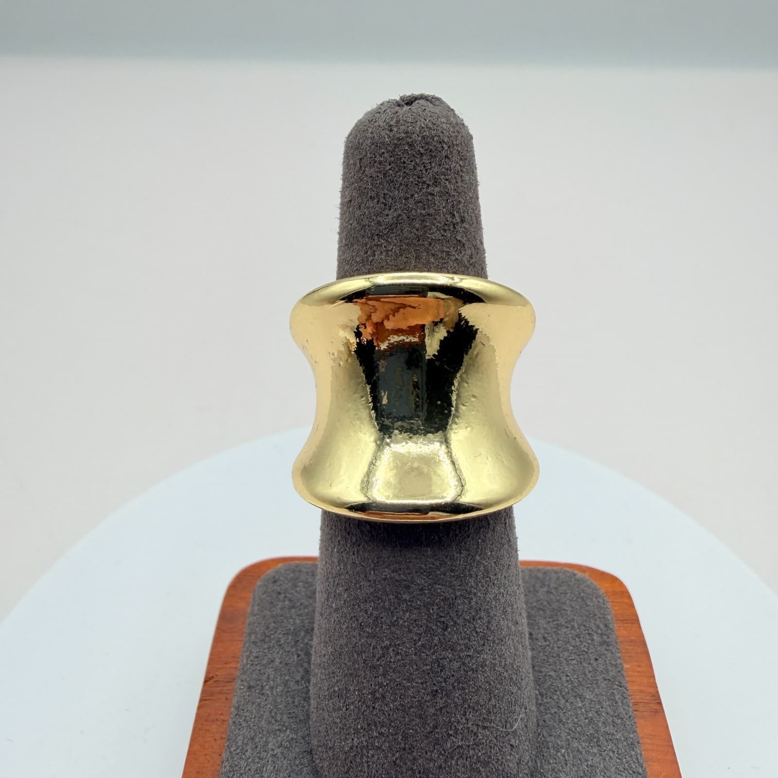 Vintage 90s Gold Tone Chunky Wide Concave Ring Statement Women's Fashion Jewelry - Image 1