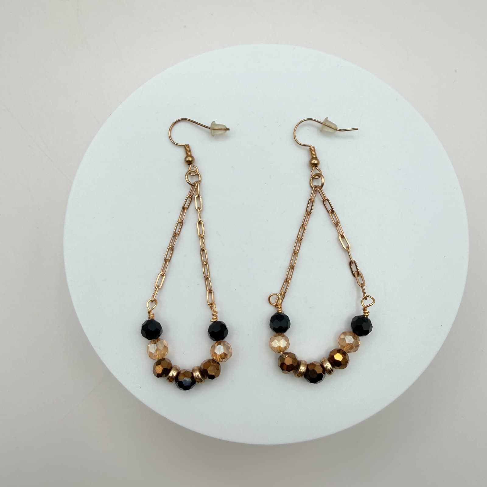 Vintage Y2K Gold Tone Chain Beaded Dangle Earrings Women's Classic Jewelry - Thumbnail 3