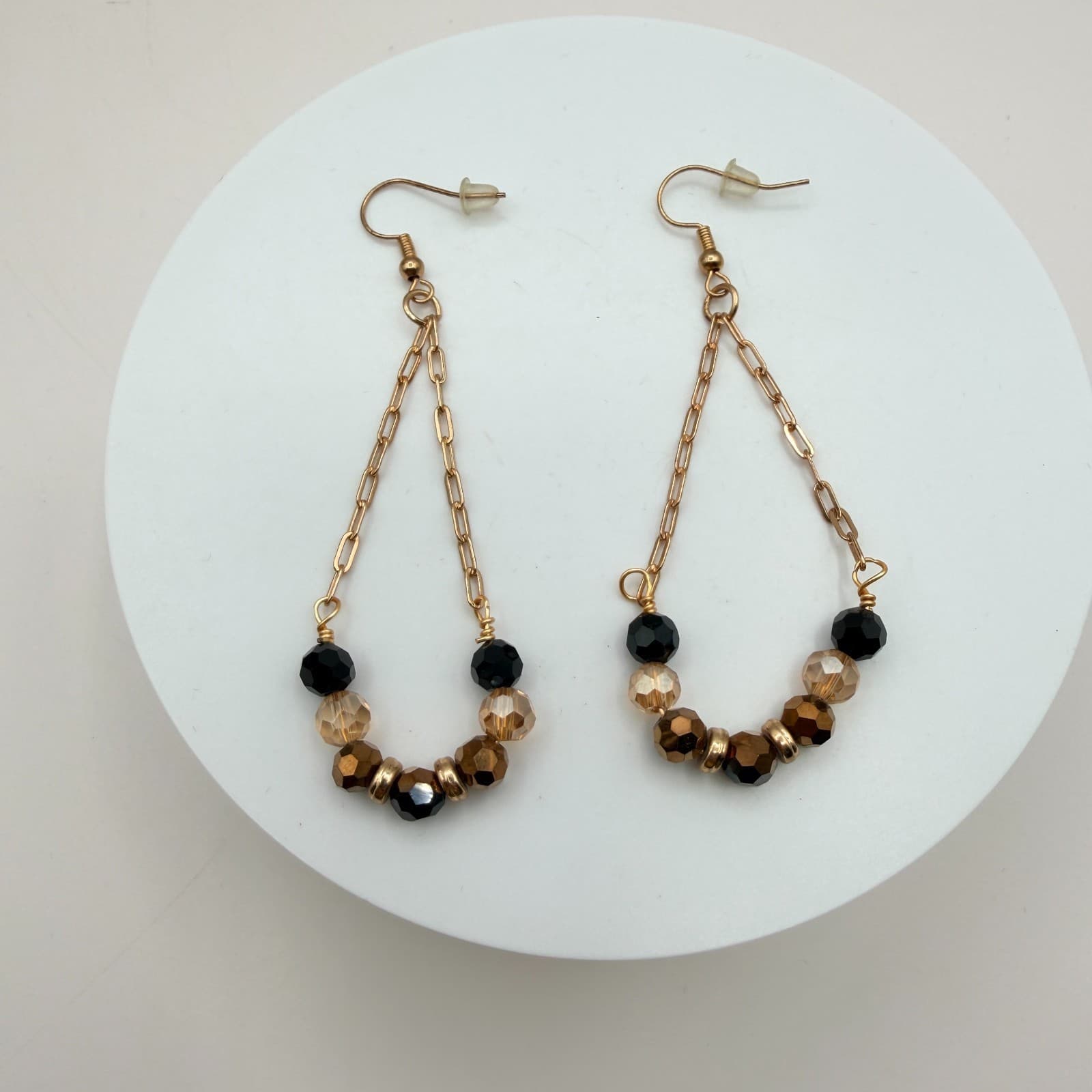 Vintage Y2K Gold Tone Chain Beaded Dangle Earrings Women's Classic Jewelry - Thumbnail 6