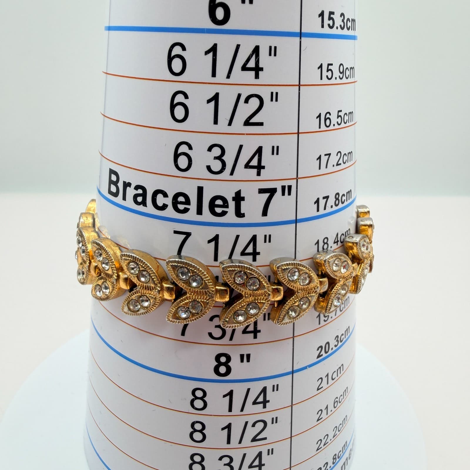 Vintage 90s Gold Tone Leaf Link Clear Rhinestone Bracelet Boho Women's Jewelry - Thumbnail 9