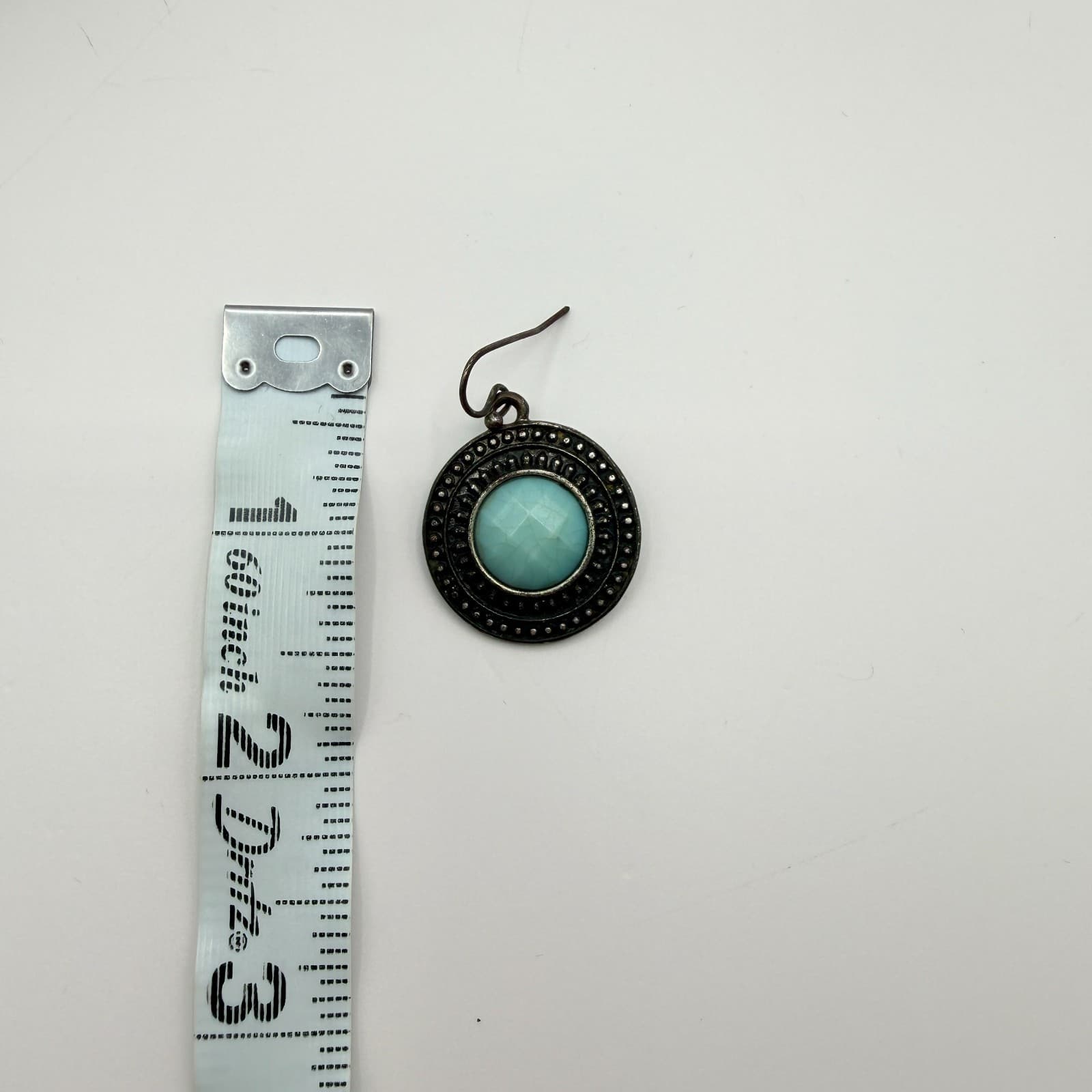 Vintage 90s Teal Blue Glass Drop Earrings Antique Bronze Tone Round Statement - Thumbnail 8