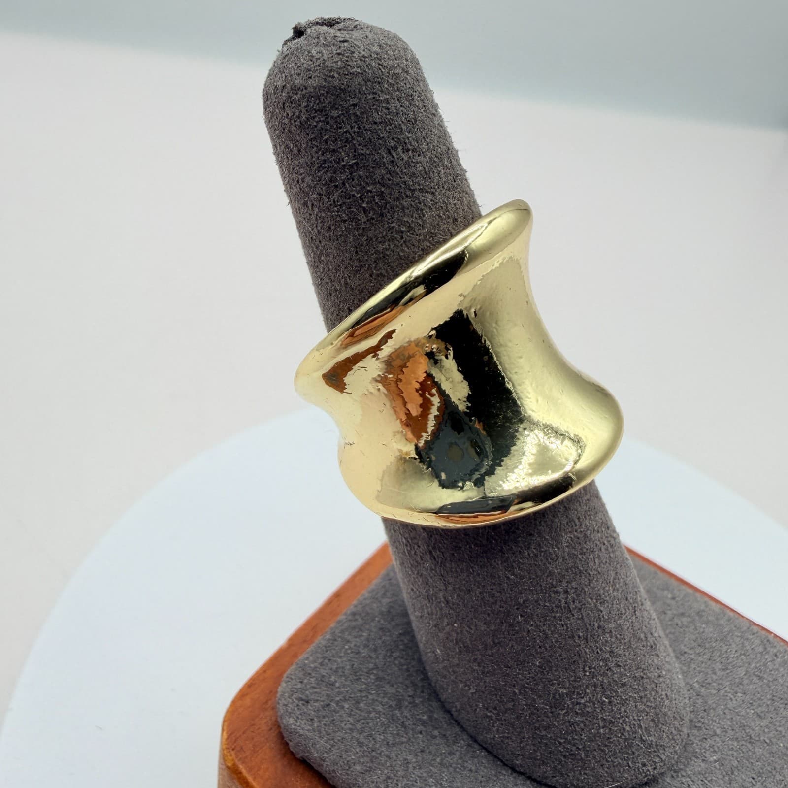 Vintage 90s Gold Tone Chunky Wide Concave Ring Statement Women's Fashion Jewelry - Thumbnail 2