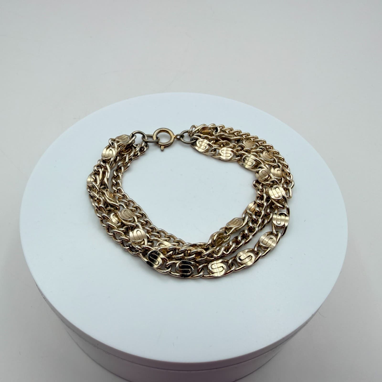 Vintage 90s Gold Tone Multi-Strand S-Link Curb Chain Bracelet Fashion Jewelry - Thumbnail 2