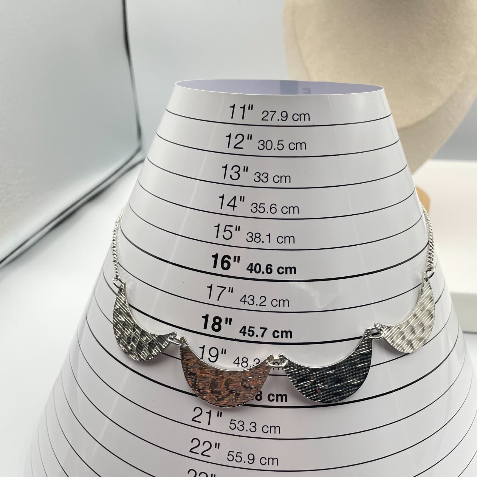 VTG Silver Crescent Moon Bib Necklace Hammered Metal Multi Choker Boho Statement - Thumbnail 6