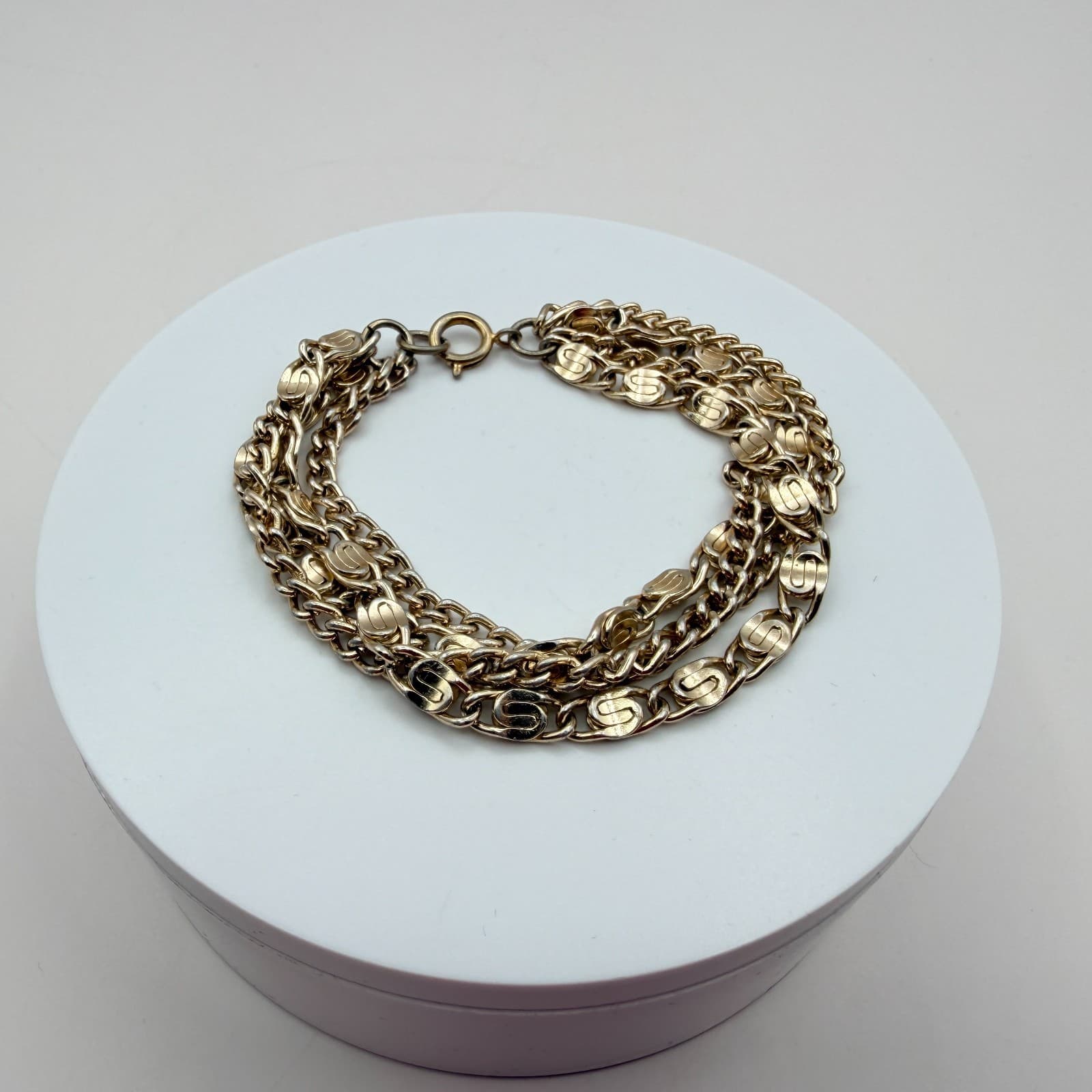 Vintage 90s Gold Tone Multi-Strand S-Link Curb Chain Bracelet Fashion Jewelry - Thumbnail 5